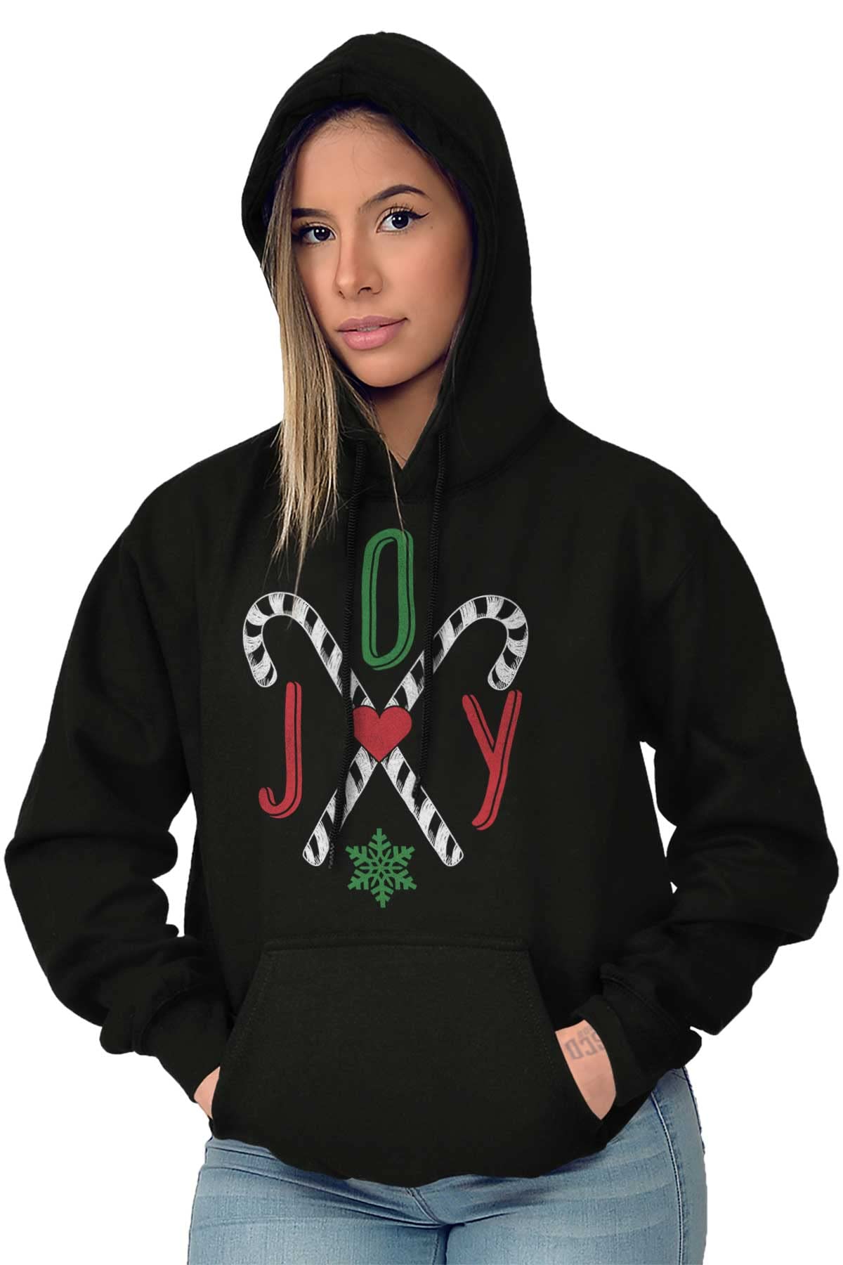 Festive Christmas Candy Cane Print Hoodie for Women - Cozy Fleece Pullover Sweatshirt with Holiday Design - Perfect for Xmas Parties, Gift Exchanges & Winter Celebrations