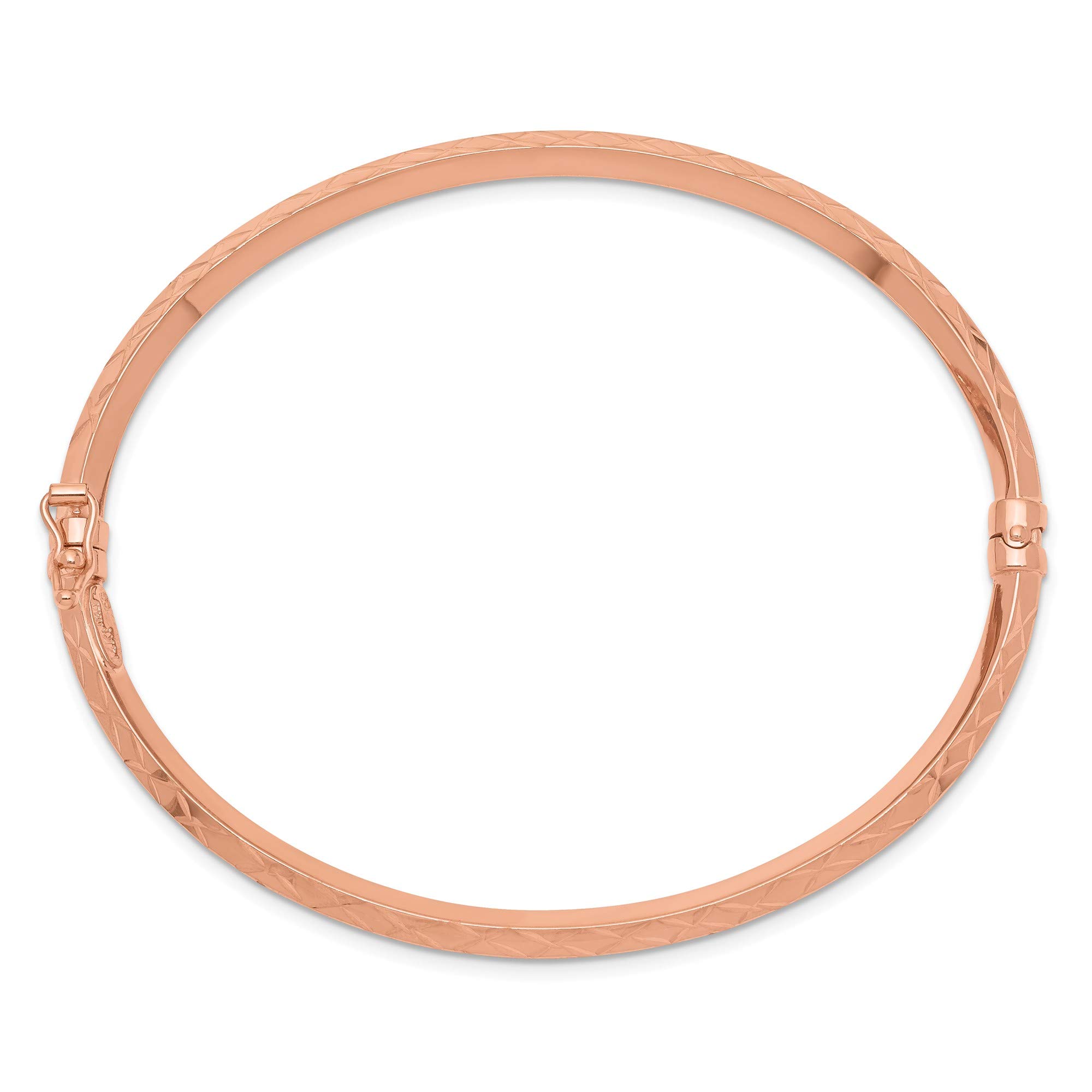 14K Rose Gold Polished Diamond Cut Hinged Bangle Bracelet for Women - 7 Inch Adjustable Length - Elegant Jewelry Gift for Anniversary, Wedding & Special Occasions