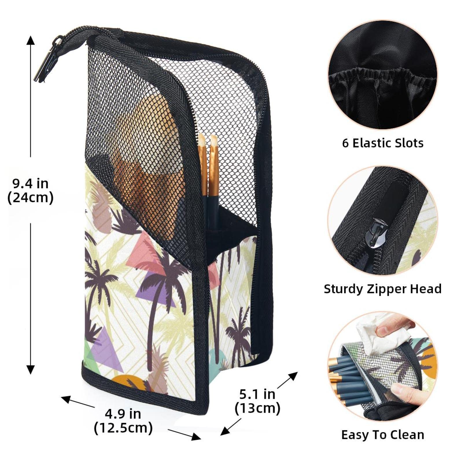 12 Pockets Makeup Brush Organizer Bag - Portable Waterproof Cosmetic Brush Holder Case with Coconut Palm Tree Design, Perfect for Travel, Home & Professional Makeup Artists (Colorful)