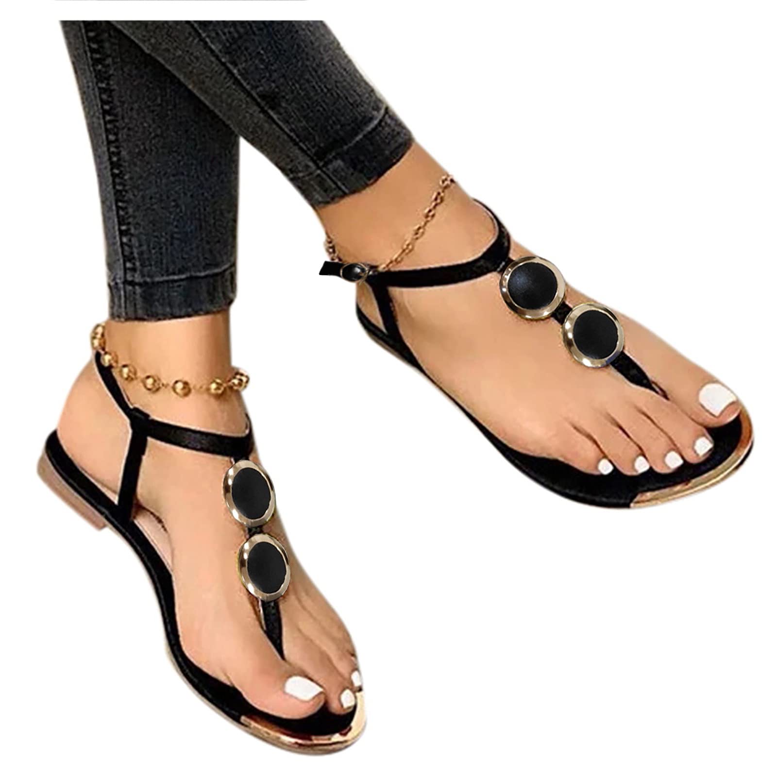 Women's Casual Summer Buckle Strap Flat Sandals - Open Toe Beach Sandals for Women in Black | Perfect for Walking, Vacation & Outdoor Activities