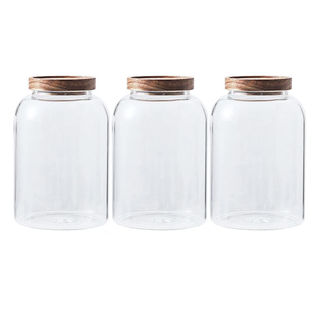 Borosilicate Glass Candy Jar with Wood Lid - 2750ml Airtight Kitchen Storage Container for Cookies, Snacks, Dry Food | Transparent Large Sealed Jar for Pantry Organization & Home Decor
