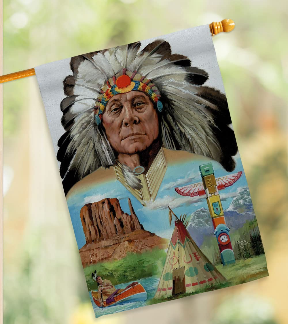 Native American Patriotic House Flag Set 28x40 with Pole - Outdoor Decor