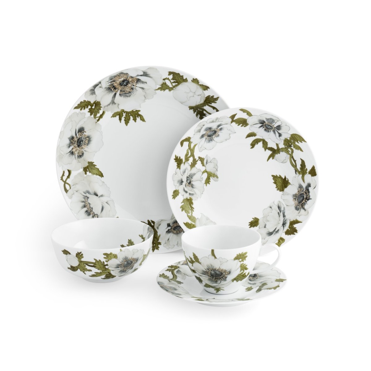 Premium Anemone Dinnerware Set - Elegant Floral Design Porcelain Plates, Bowls & Cups for Fine Dining, Wedding & Special Occasions