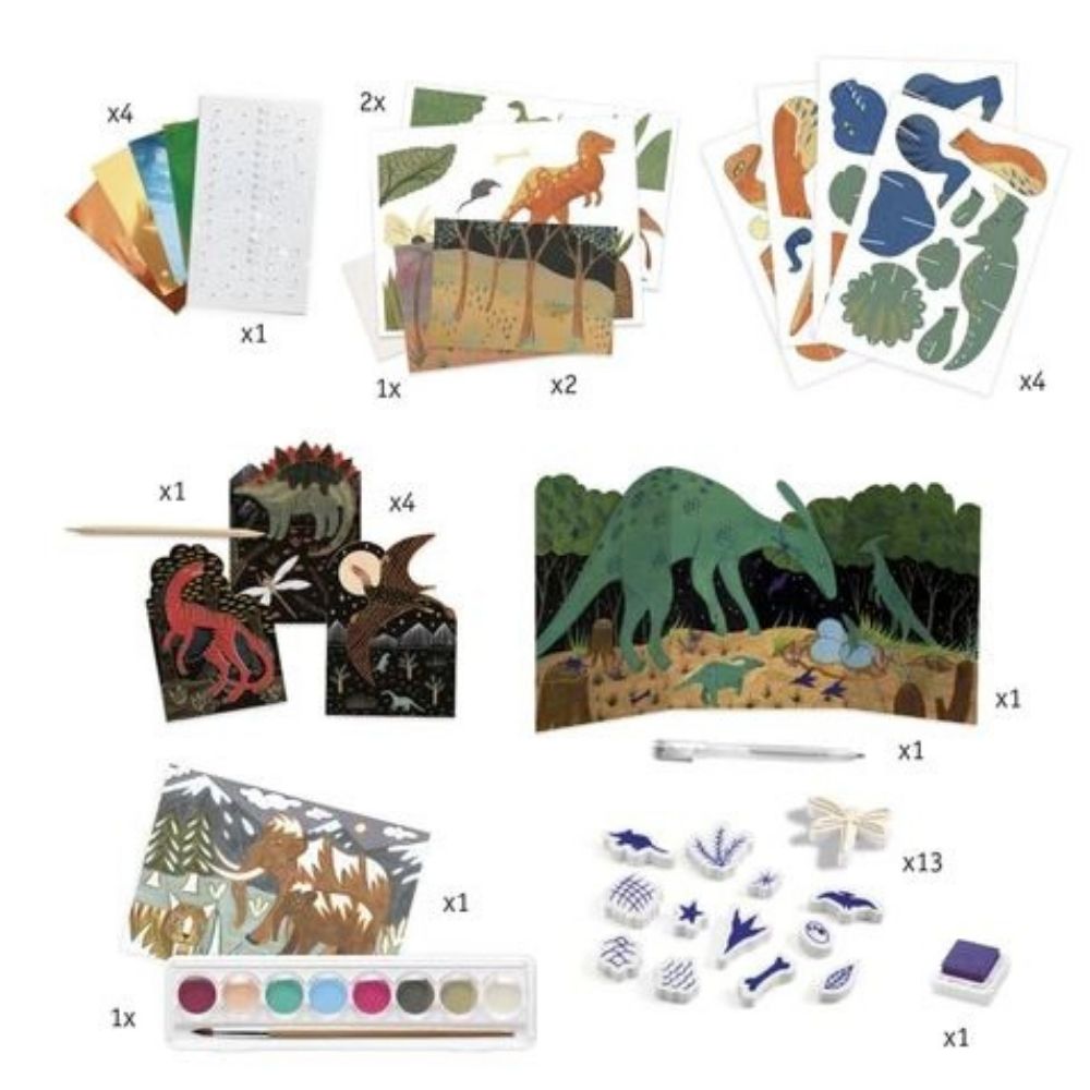 Djeco Multi Activity Kits - The World of Dinosaurs Creative Arts & Crafts Set for Kids | STEM Learning Toys | Dinosaur Themed Painting & Coloring Activities | Perfect for Birthday Gifts & Classroom Projects