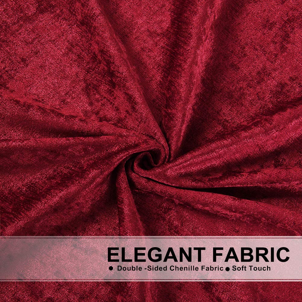 ELKCA Burgundy Red Chenille Window Curtains - Double-Sided Thermal Insulated Blackout Drapes for Living Room, Bedroom - 52
