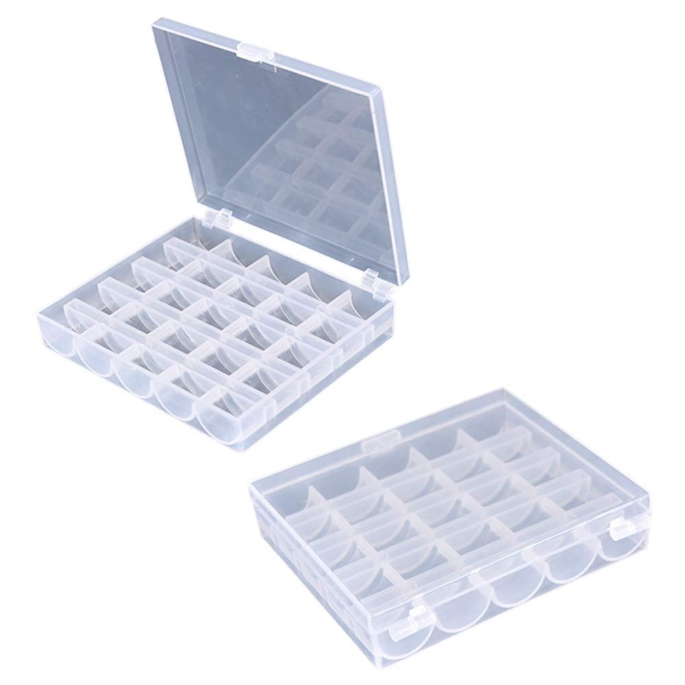 ISCRIO 25-Slot Transparent Bobbins Case - 2 Pack Organizer Box for Class 15 Sewing Machine Bobbins | Perfect for Sewing, Quilting & Craft Storage