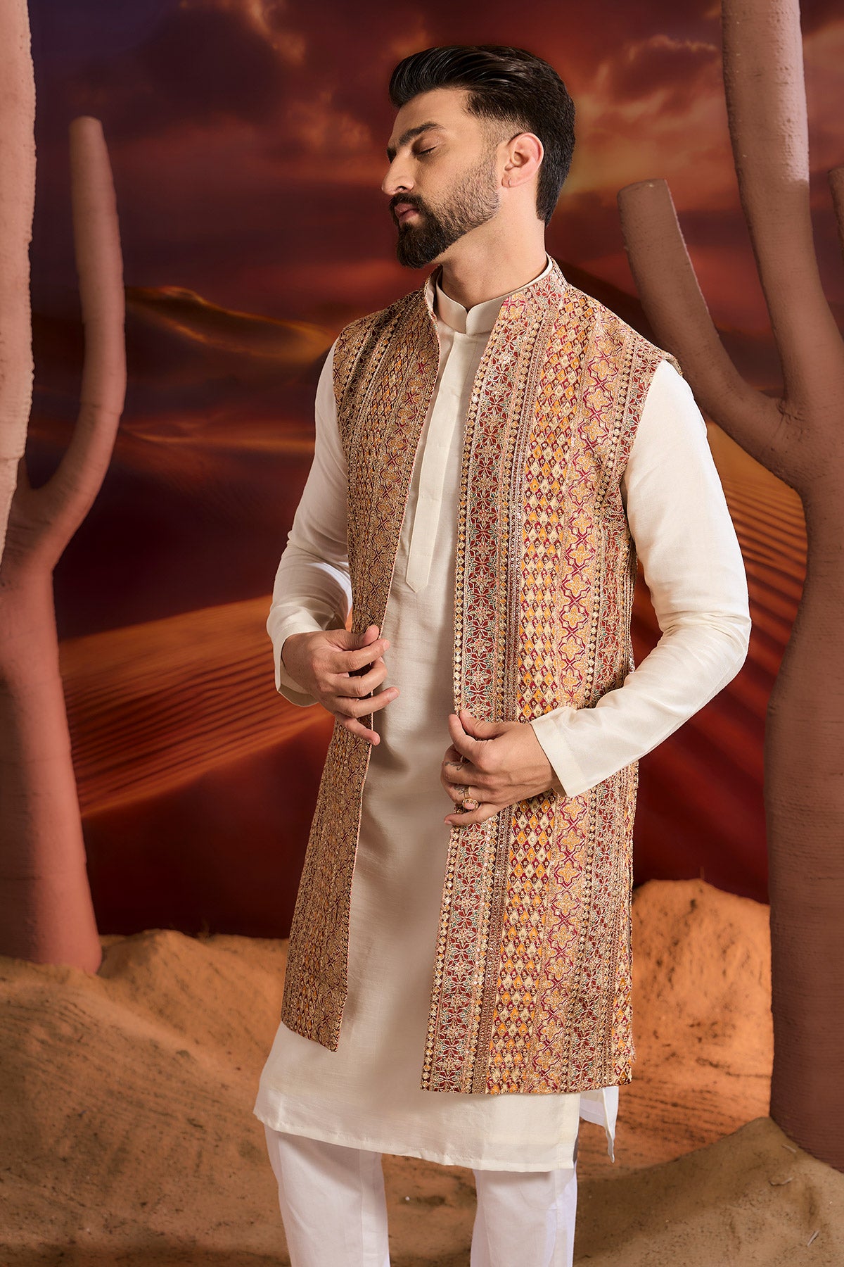 Elegant Multi-Colored Long Open Shrug with Heavy Zari Embroidery - Perfect for Weddings, Parties & Evening Events