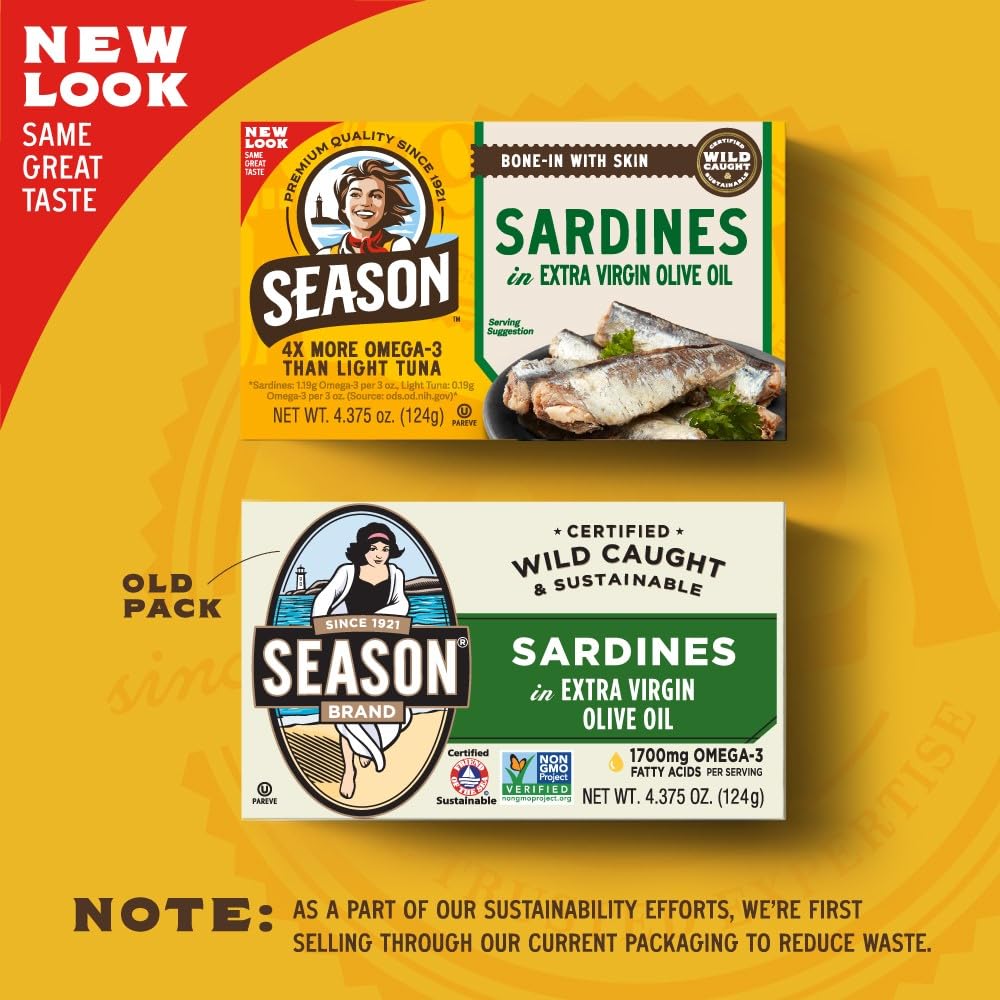 Premium Wild-Caught Sardines in Extra Virgin Olive Oil - High Protein (22g), Kosher, Rich in Omega-3 (More Than Tuna) - 4.37 Oz Cans, Pack of 12 - Perfect for Salads, Pasta & Healthy Snacks