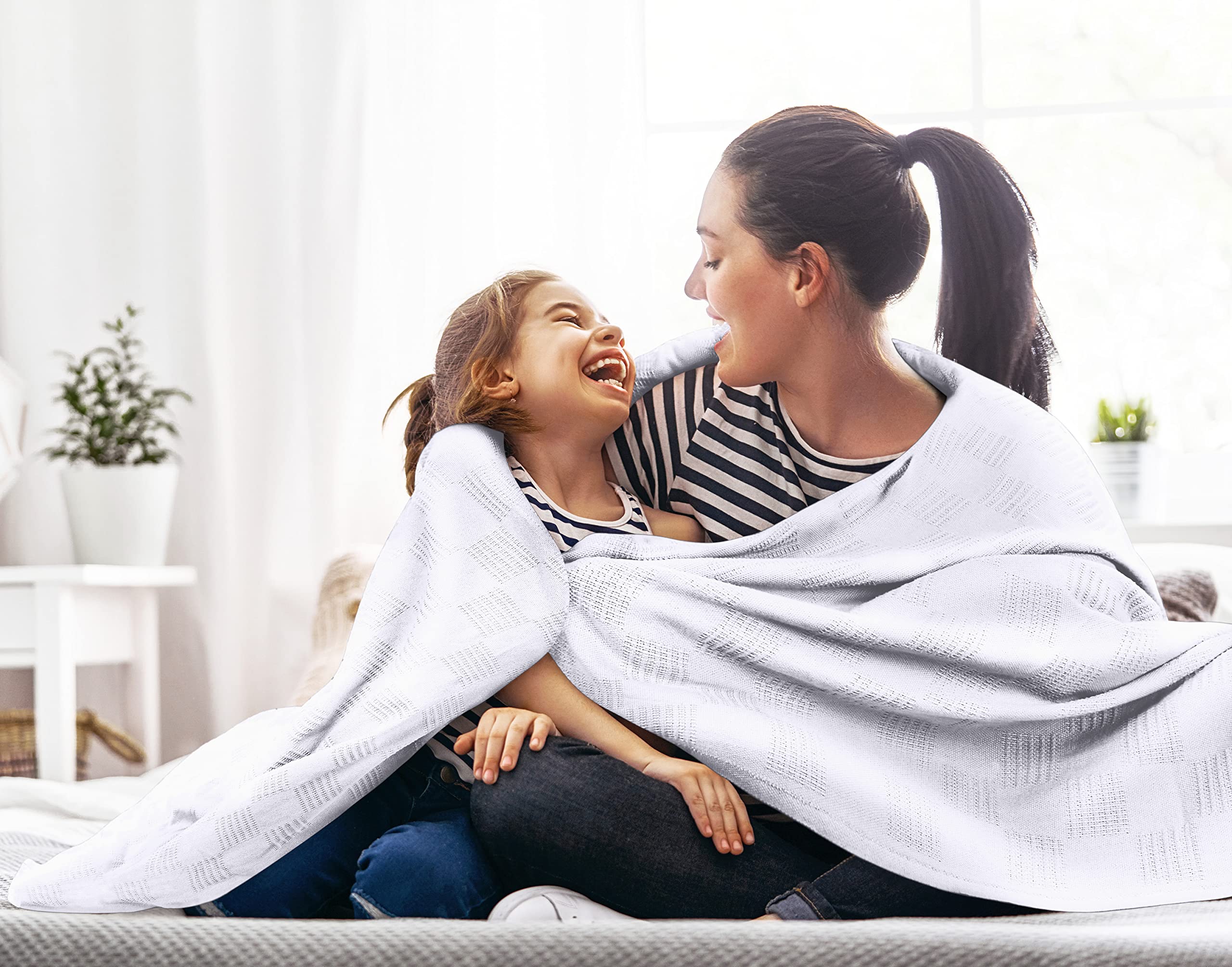 Utopia Bedding White Cotton Blanket - Queen Size 90x90 Inch, 350GSM Soft Thermal Blanket (Pack of 8) - Perfect for Bedroom, Guest Room, and Cozy Winter Nights