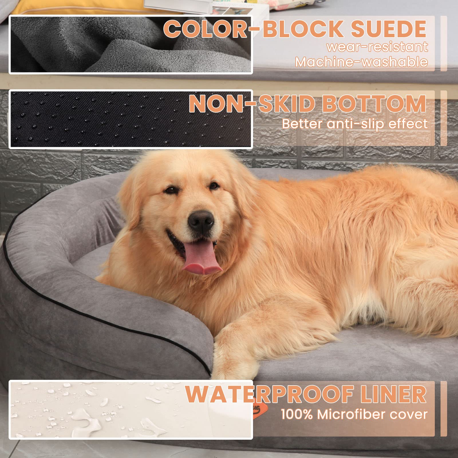 **Orthopedic Memory Foam Dog Bed for Large Dogs - 54x36x12 Inches, Dark Gray - Waterproof Liner, Removable Washable Cover & Non-Slip Bottom - Perfect for Pets with Joint Pain, Arthritis, or Senior Dogs - Ideal for Living Room, Bedroom, or Crate**