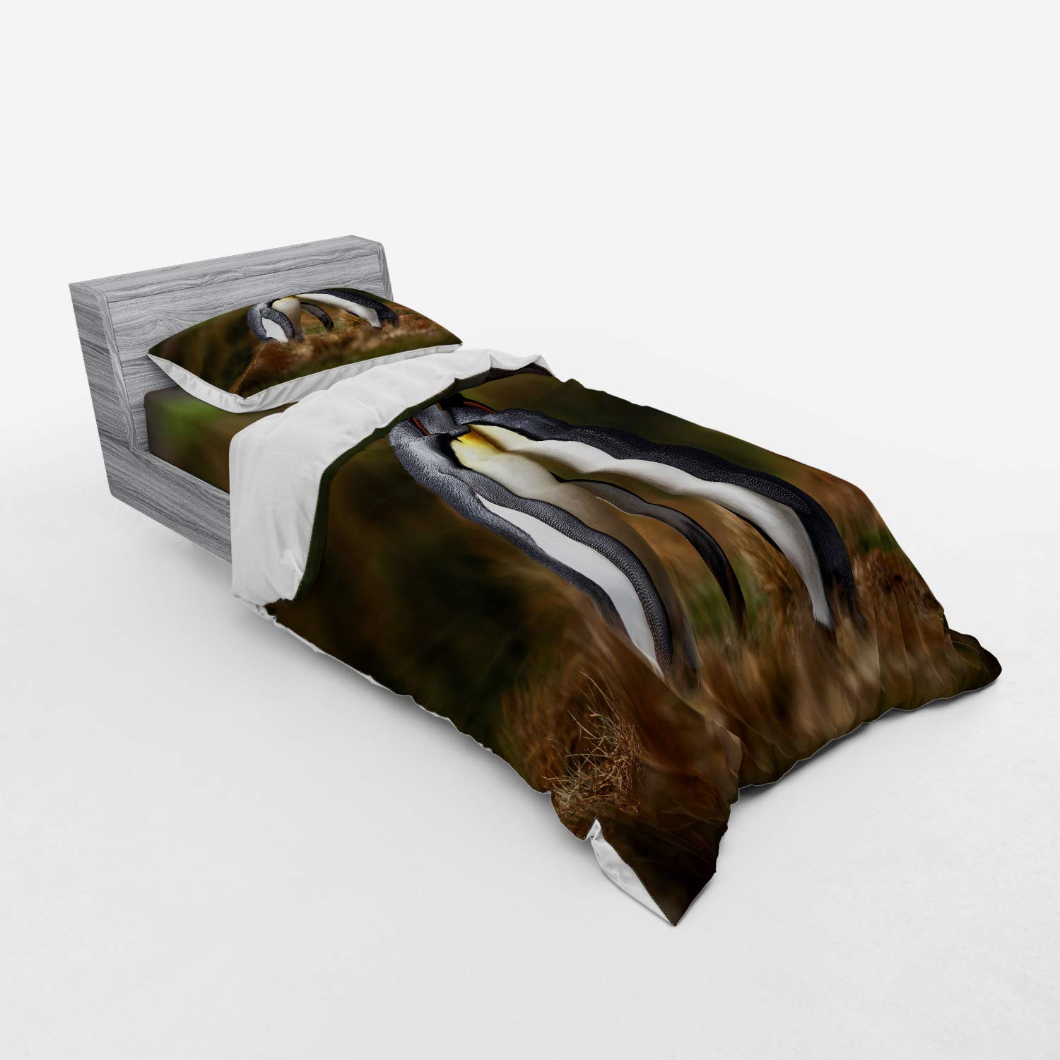Ambesonne 3-Piece Penguin Couple Duvet Cover Set - Twin XL Size, Wild Nature Romance Design with Fitted Sheet & Sham - Perfect for Kids' Rooms, Guest Bedrooms & Cozy Winter Nights