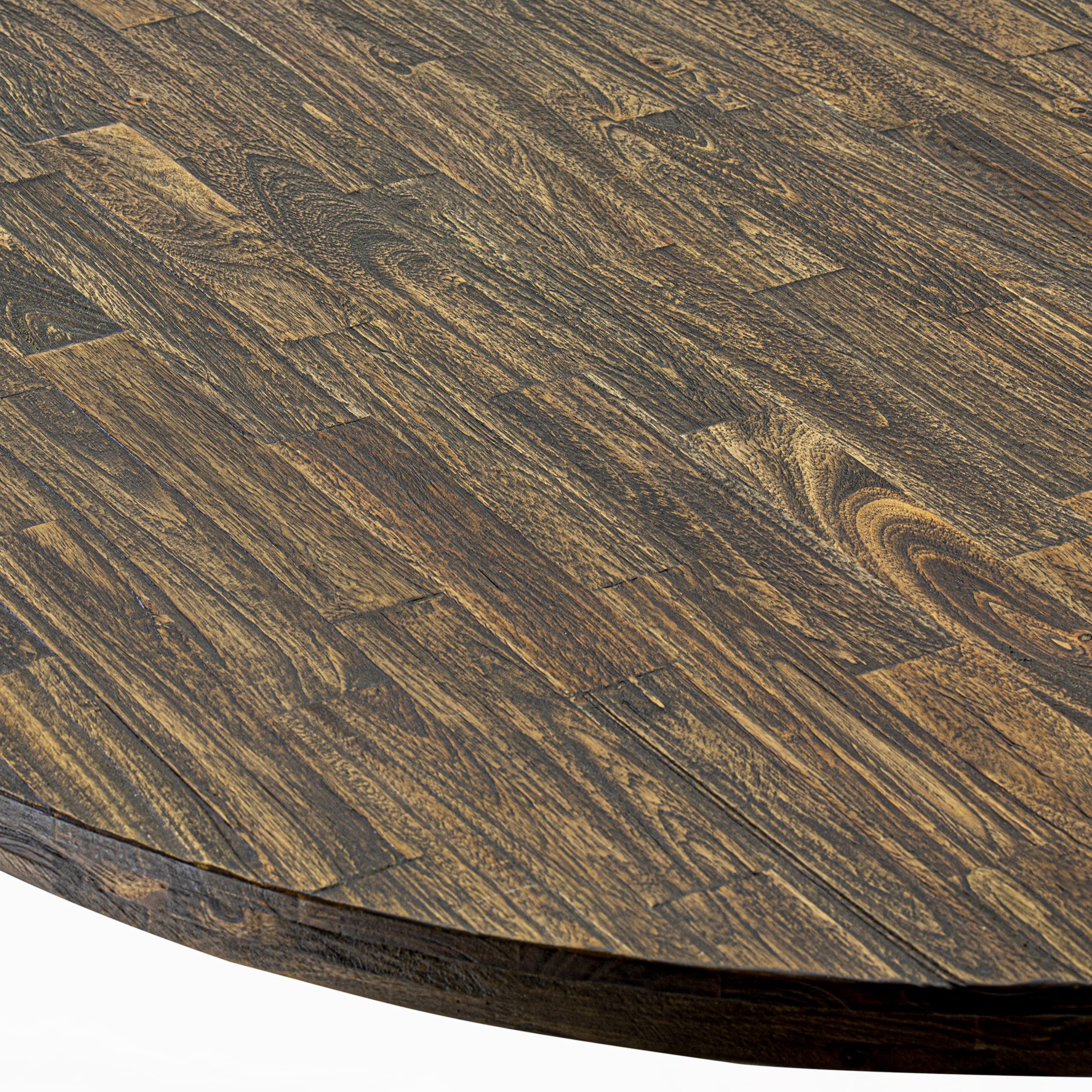 East West Furniture I3MZ5-748 5-Piece Round Dining Table Set with Pedestal Base & 4 Coffee Linen Fabric Parson Chairs, 48x48 Inch, Distressed Jacobean Finish - Perfect for Kitchen, Breakfast Nook, and Small Space Dining Rooms