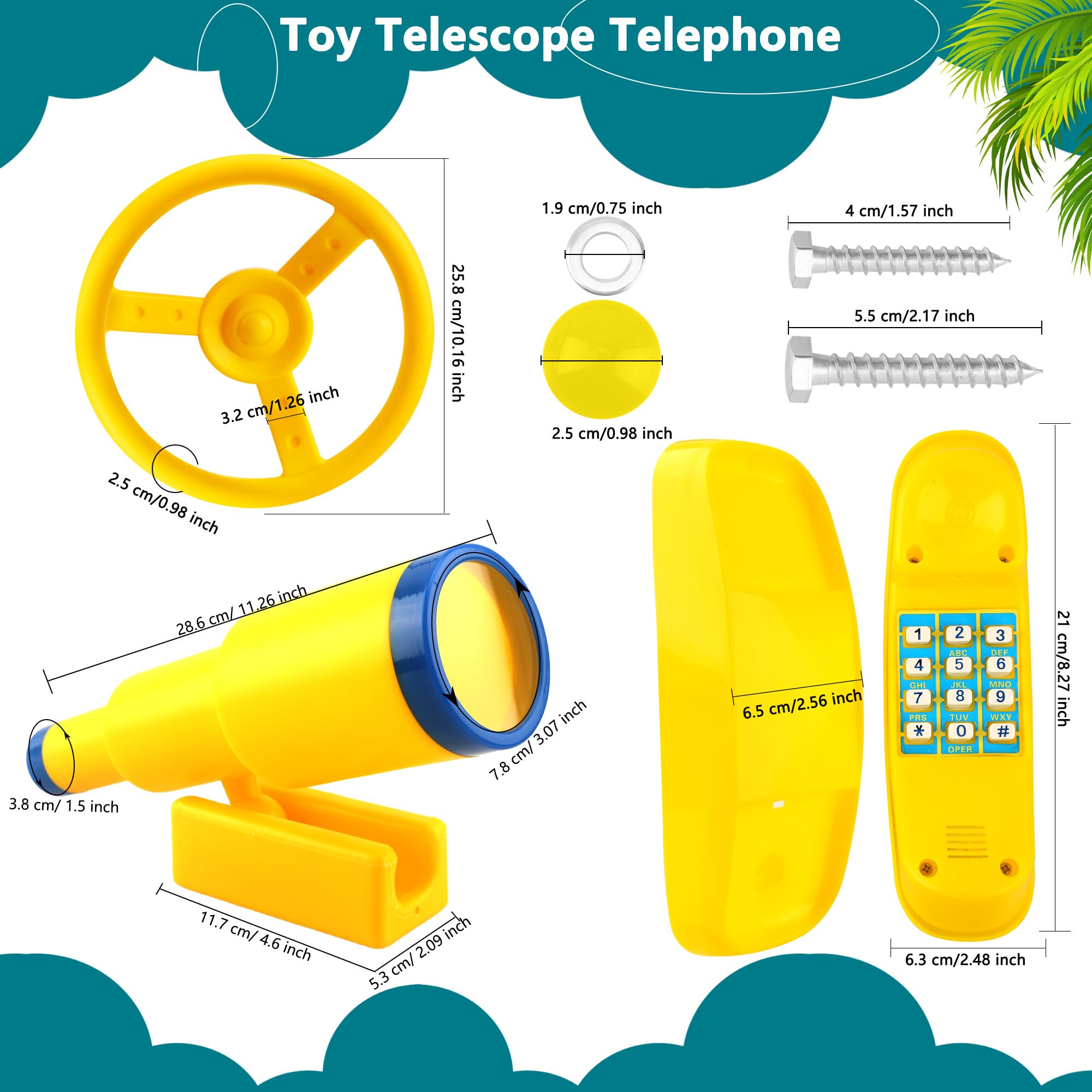 Kids Outdoor Playground Accessories - Durable Plastic Swingset Steering Wheel, Telescope & Telephone Toy for Backyard, Treehouse & Park Play | Perfect for Imaginative Play & Outdoor Fun
