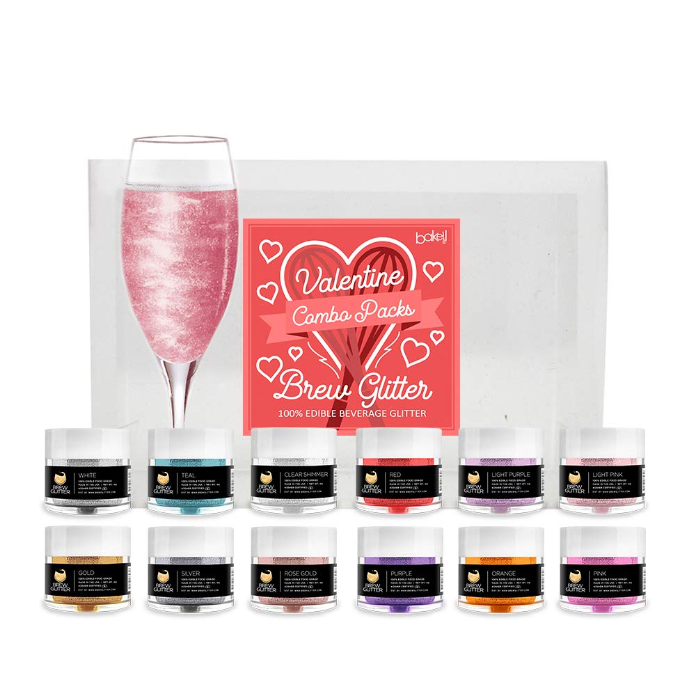Edible Drink Glitter for Beer, Cocktails & Beverages - Holiday Combo Pack (12 Jars, 4g Each) | Valentine's Day Colors | Perfect for Party Drinks, Festive Cocktails & Sparkling Beverages