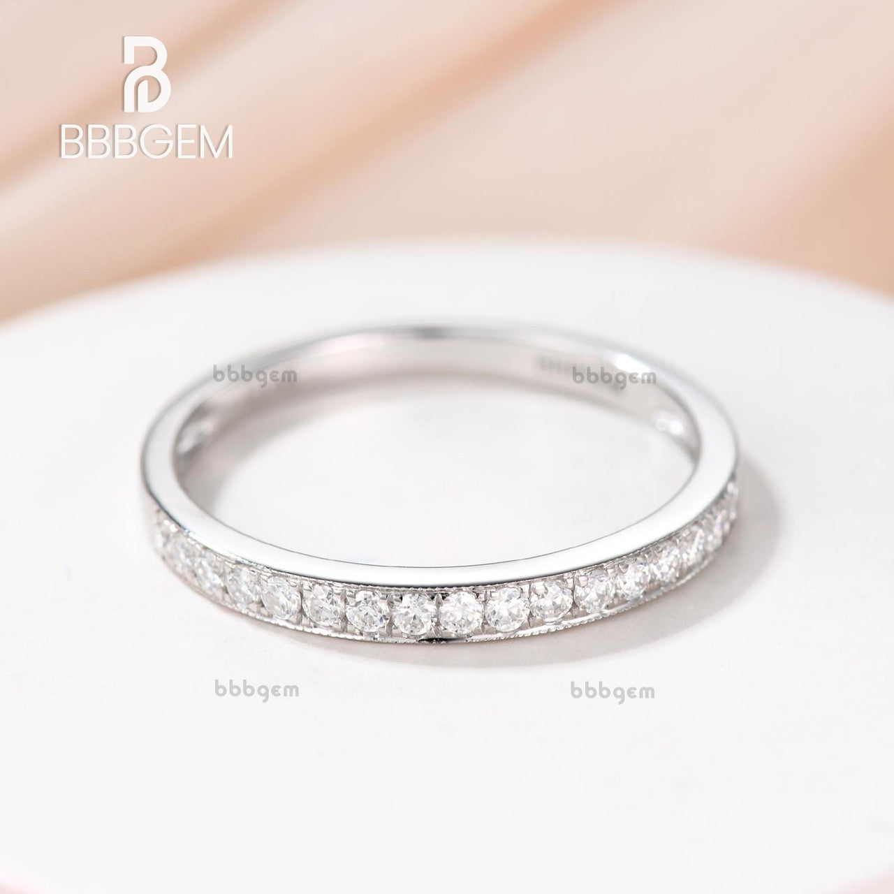 14K White Gold Petite Moissanite Half Eternity Wedding Band - Matching Anniversary Promise Ring Set for Women, Perfect for Bridal Jewelry, Engagement Gift & Romantic Occasions