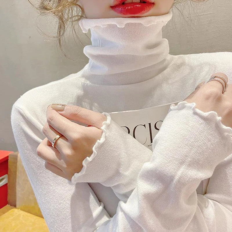 Fold Turtleneck High Elastic Solid Color Sweater - Women's Stretchy Knit Pullover for Winter Warmth - Perfect for Office Wear & Casual Outfits