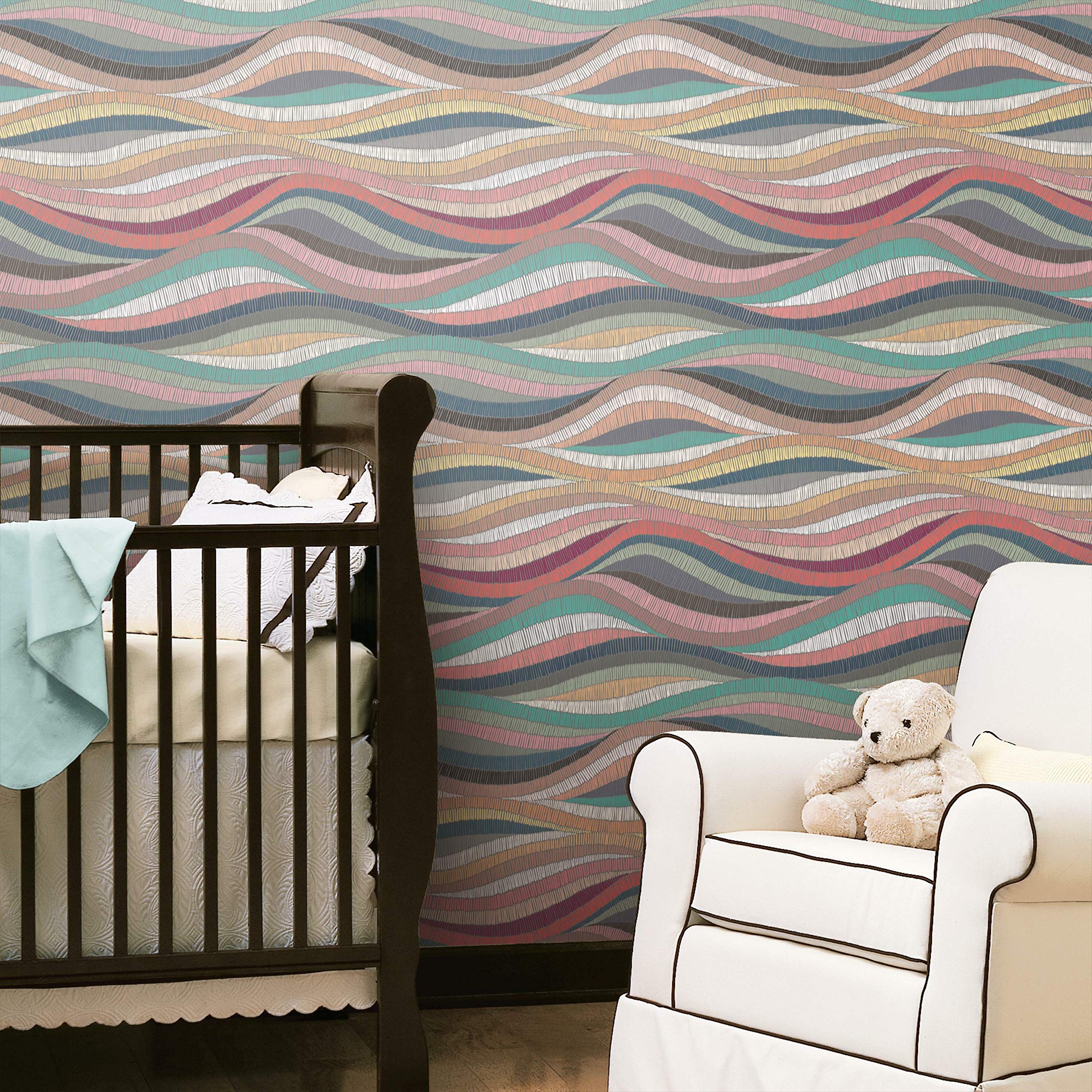 RoomMates Mosaic Waves Peel and Stick Wallpaper - Self-Adhesive Removable Wall Decal for Bedroom, Living Room, Nursery & Office Decor
