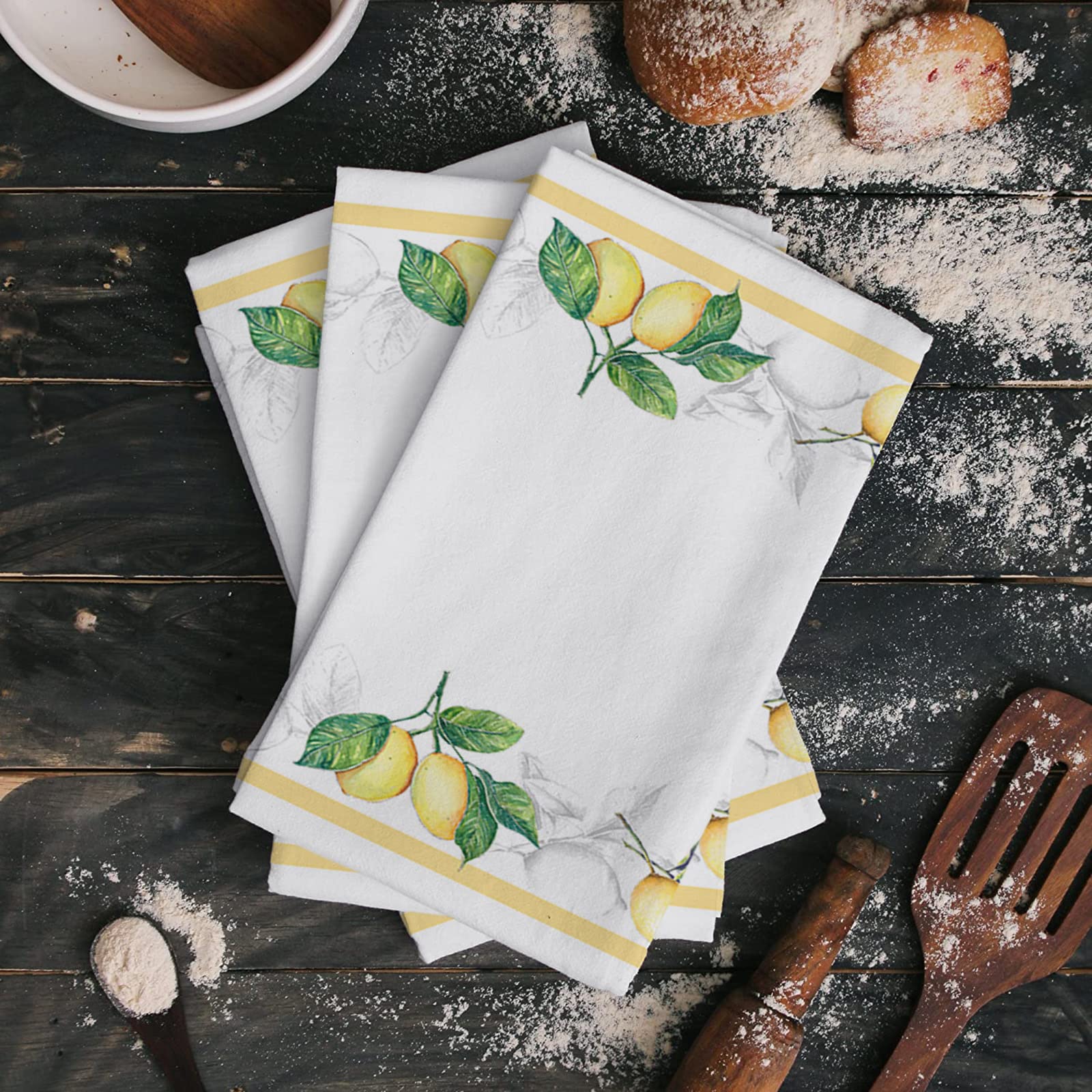 Premium Microfiber Kitchen Towels Set of 1 - Super Absorbent Dish Towels for Drying & Cleaning - 18x28in Farmhouse Style Lemon Yellow Plaid Design - Perfect for Kitchen, Dishes, Countertops & Spring Decor