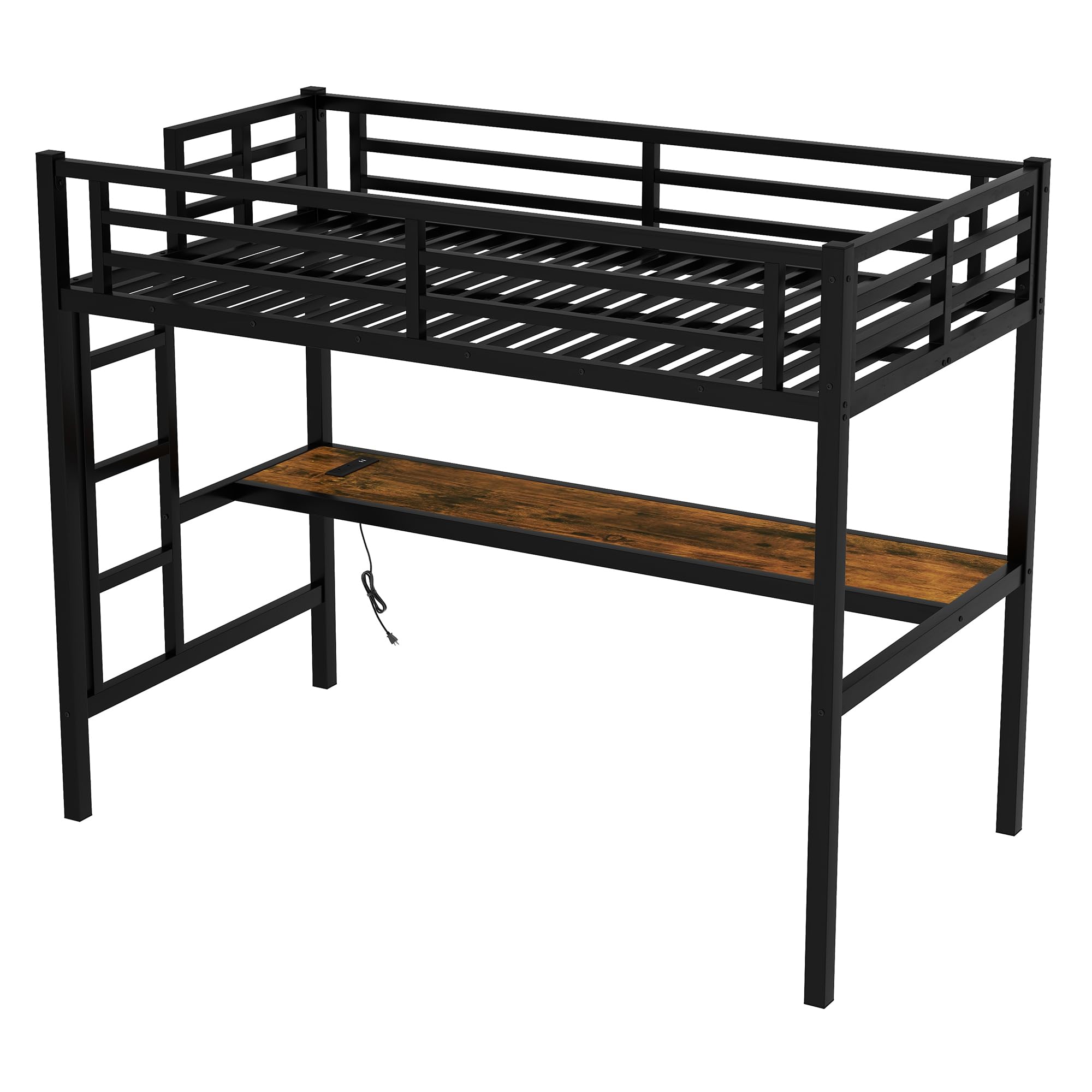 Bellemave Twin XL Loft Bed with Desk - Sturdy Metal Frame for Adults, Kids & Teens - Space-Saving Black Loft Bed for Small Rooms, Dorms & Apartments - Perfect Study & Sleep Solution