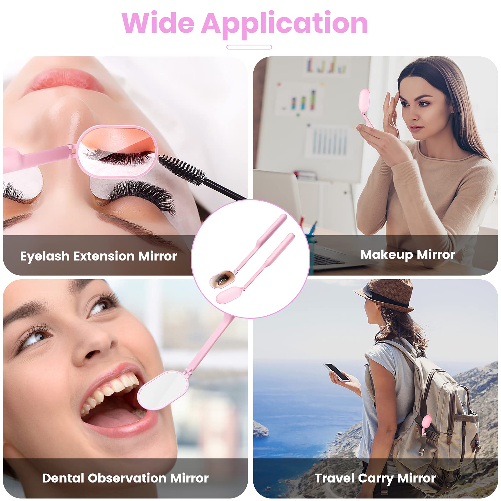 1 PCS Large Eyelash Extension Mirror with 270° Rotation - Lightweight Folding Makeup Mirror for Lash Techs & Professionals - Adjustable Inspection Mirror for Eyelash Extensions & Beauty (Pink) - Perfect for Salon, Home Use & Travel Makeup Kit