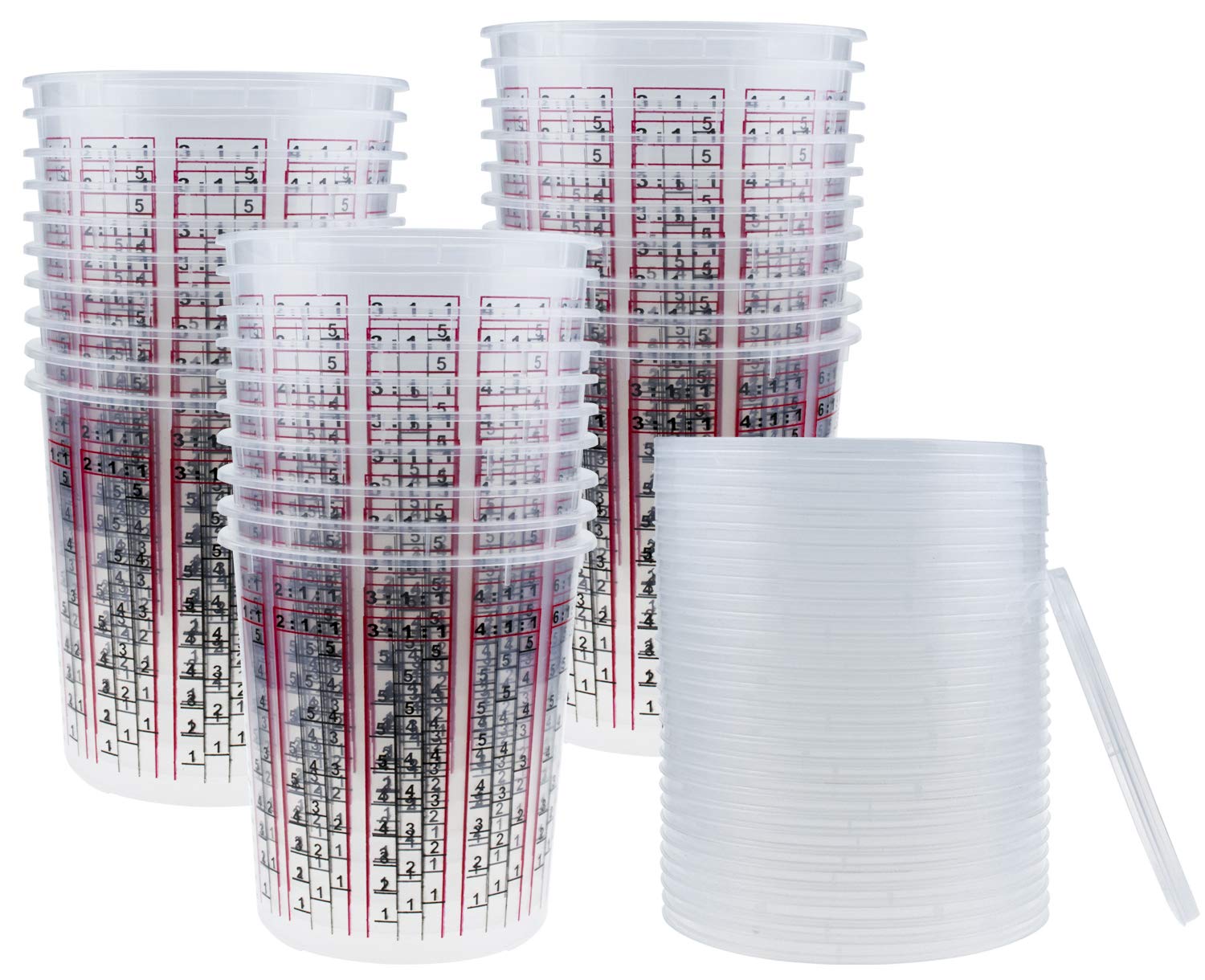 Yesland 30 Pack 32oz Plastic Paint Mixing Cups with Lids - Epoxy, Activators & Thinner Measuring Cups with Calibrated Ratios - Perfect for DIY Projects, Resin Art, Automotive Paint Mixing & Crafting