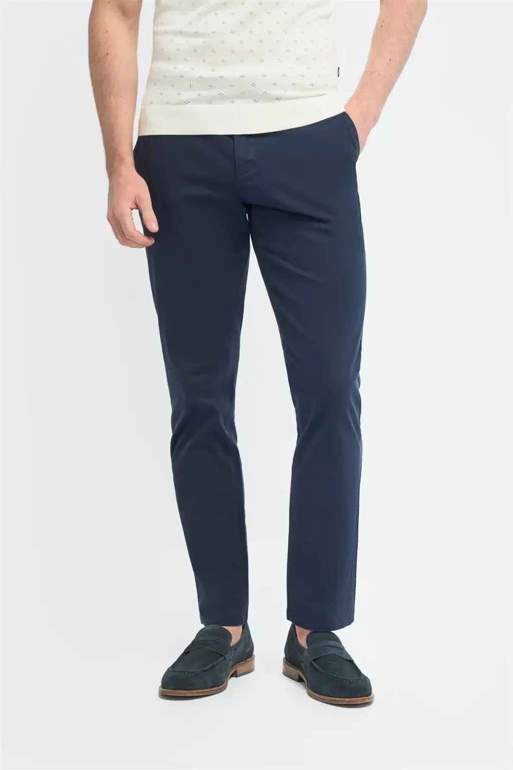 Cavani Hudson Navy Satin Soft Stretch Fit Chinos for Men - Comfortable Slim Fit Dress Pants for Office, Business Casual & Travel