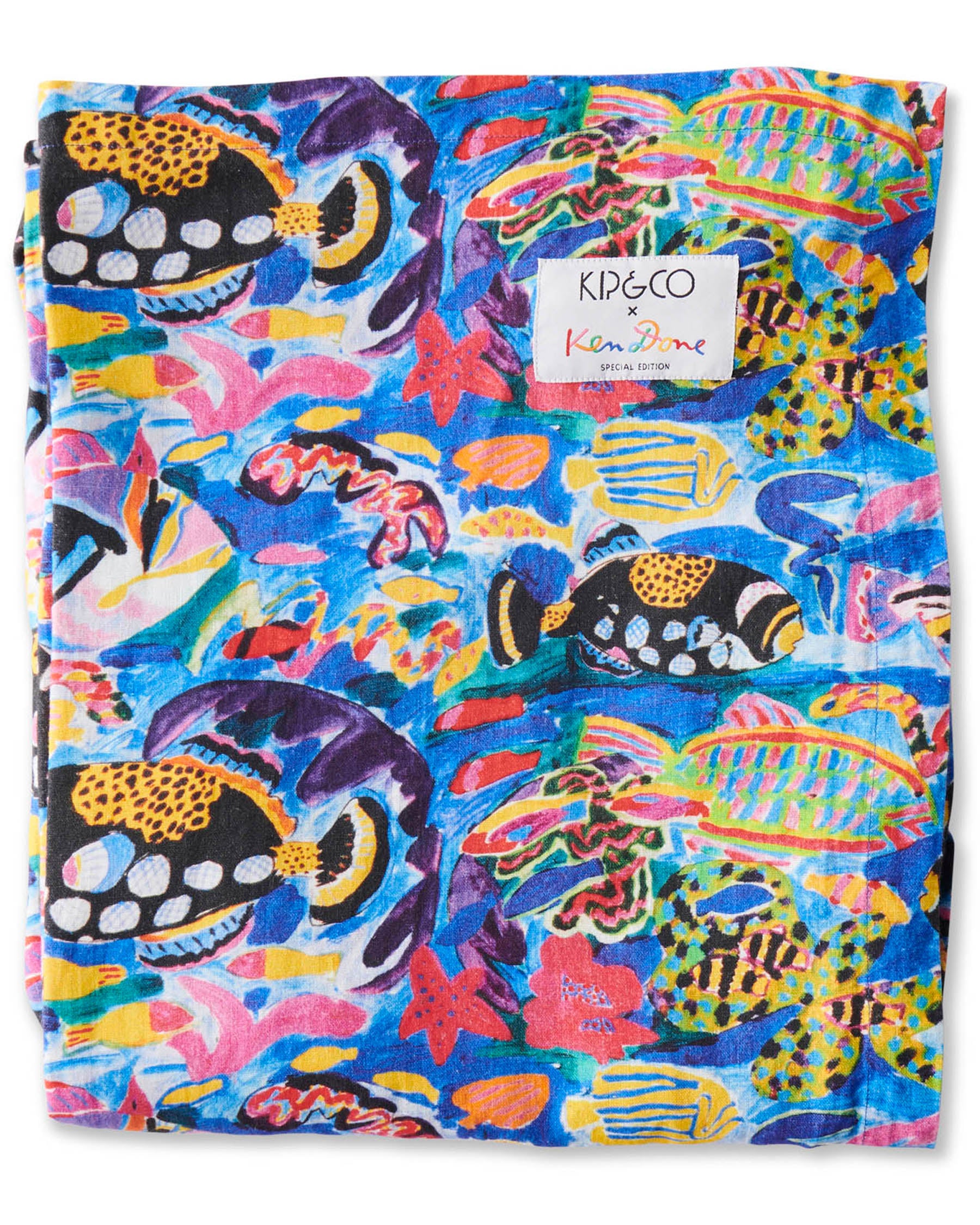 Kip&Co X Ken Done Barrier Reef Garden Round Linen Tablecloth - Stylish & Durable 100% Linen Table Cover for Dining, Outdoor Picnics & Beach Parties