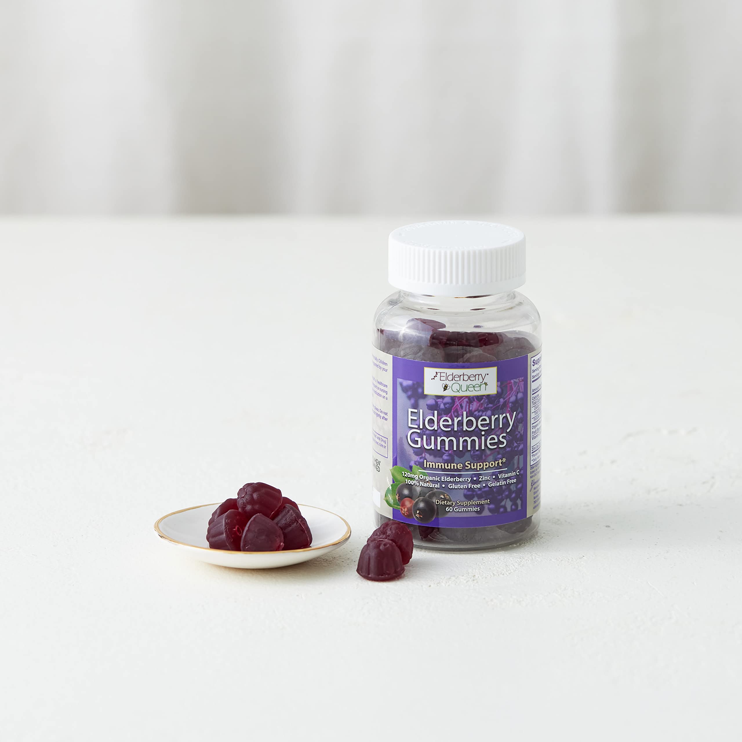 Organic Elderberry Gummies with Vitamin C & Zinc - 60 Count Immune Support Supplement for Adults & Kids | Boost Immunity During Cold & Flu Season