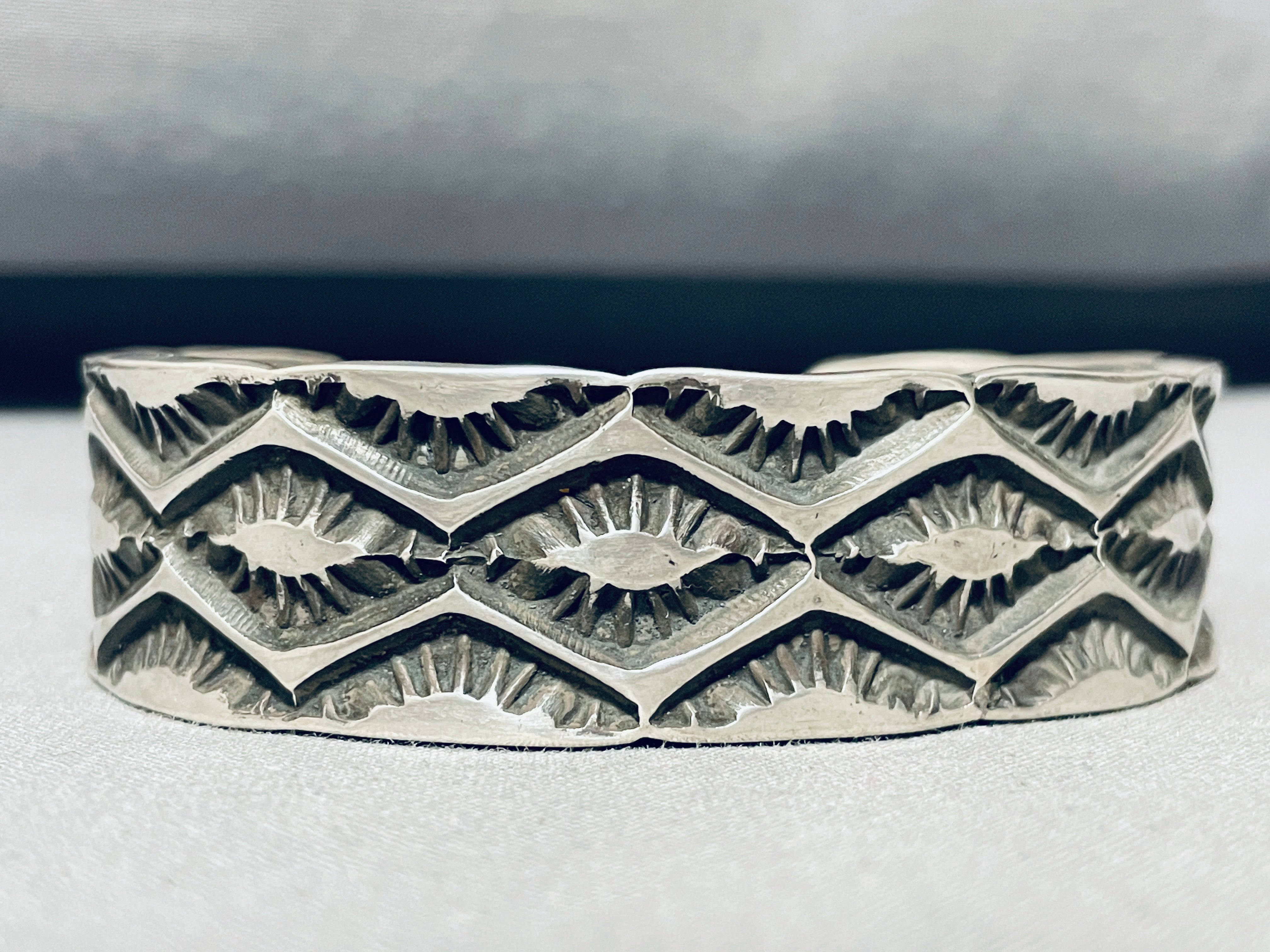 Vintage Navajo Sterling Silver Bracelet - 113g Deep Set Heavy Stamp Native American Jewelry for Women, Gift & Boho Fashion Accessory