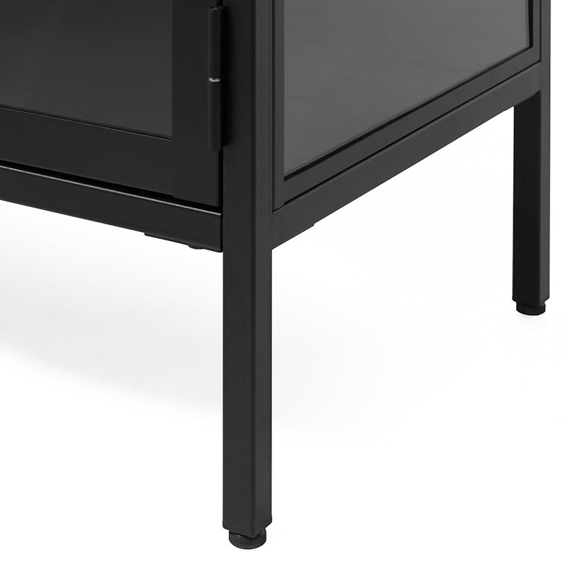 Black CARMEL 2-Door Glass Display Cabinet 110x140cm - Perfect for Living Room, Dining Room, or Office Decor & Storage