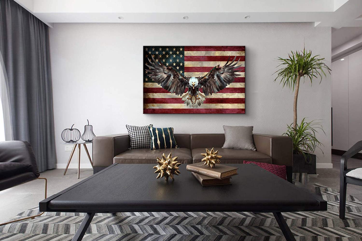 American Flag Canvas Wall Art - Patriotic Military Decor for Home, Bedroom & Living Room - 28''H x 40''W Wooden Framed USA Flag Wall Hanging - Perfect for Veterans Day, 4th of July & Army Themed Rooms