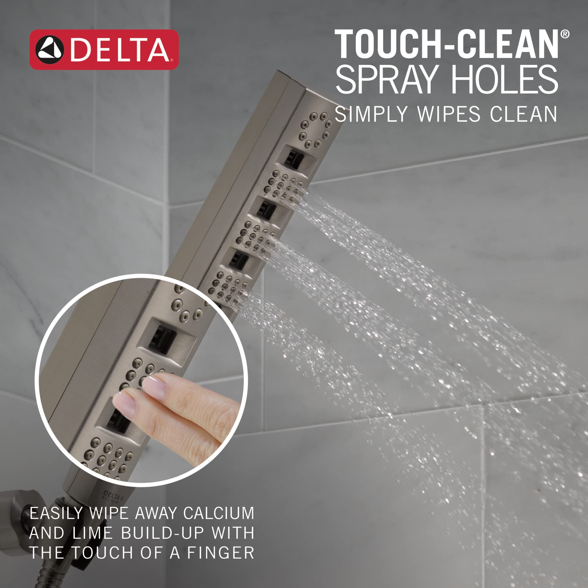Delta Faucet Tetra H2Okinetic Handheld Shower Head with Hose - Brushed Nickel Detachable Shower Head with Lumicoat Stainless Steel Finish (Model 55140-SS-PR) - Perfect for Bathroom, Spa-Like Shower Experience, and Easy Cleaning