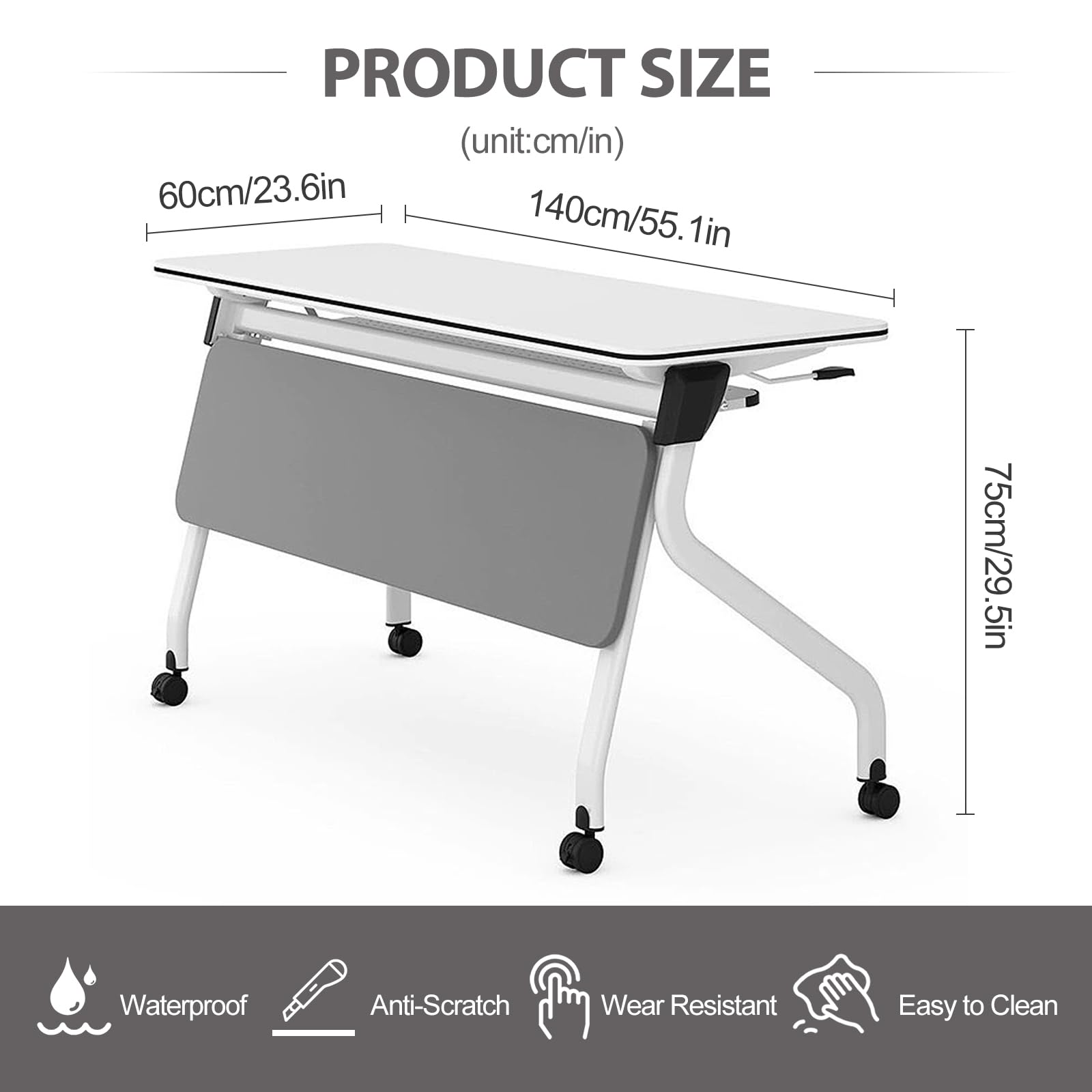 Modern Folding Conference Table for 4 People - Lockable Wheels Mobile Office Meeting Table with Foldable Design - Perfect for Home Office, Classroom, Seminar & Media Centers (4-Pack Set)