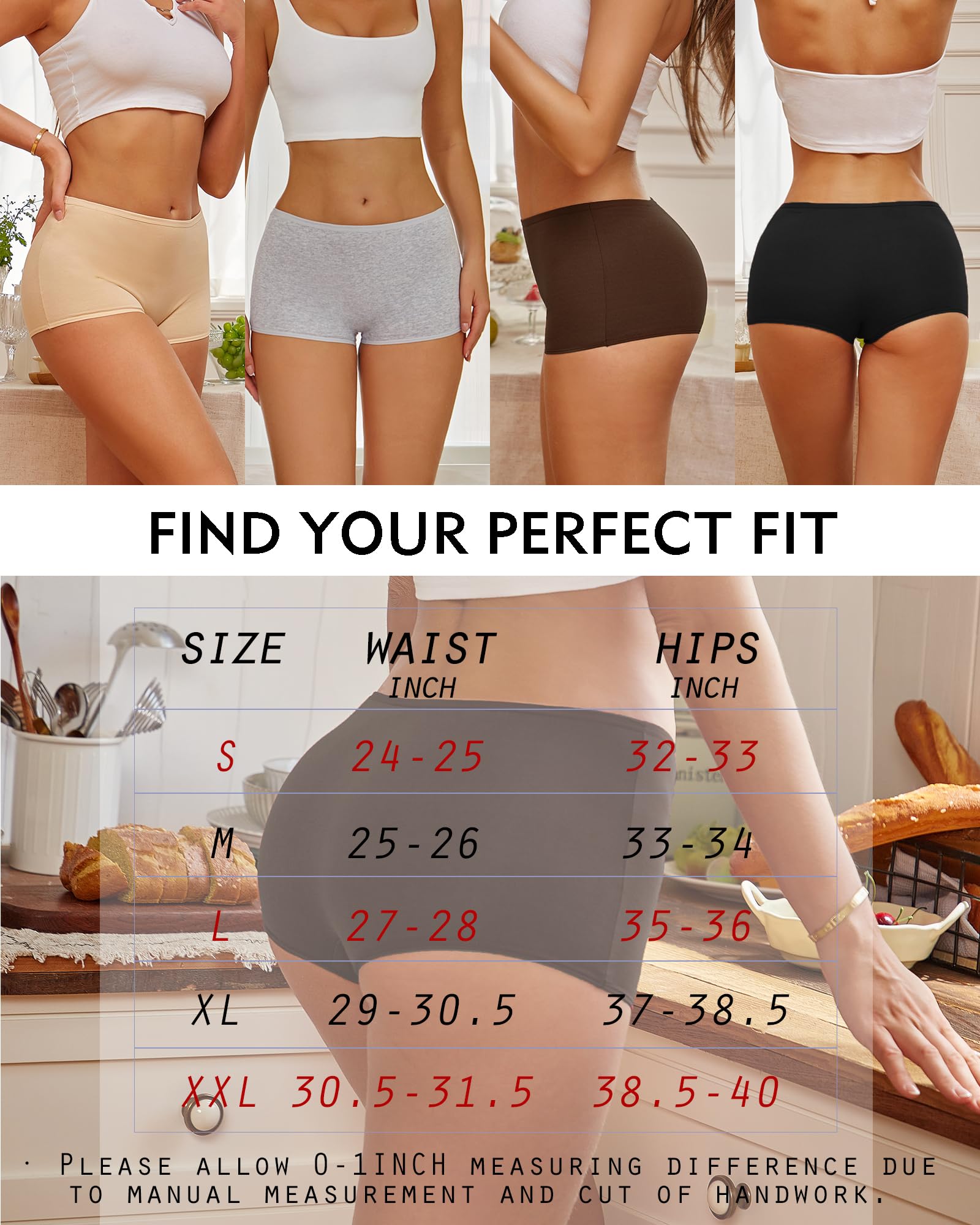 ROSYCORAL Women's Cotton Boy Shorts Underwear - Mid Rise, Full Coverage Boxer Briefs (4-Pack, Sizes S-XXL) | Comfortable for Sleep, Lounge & Everyday Wear