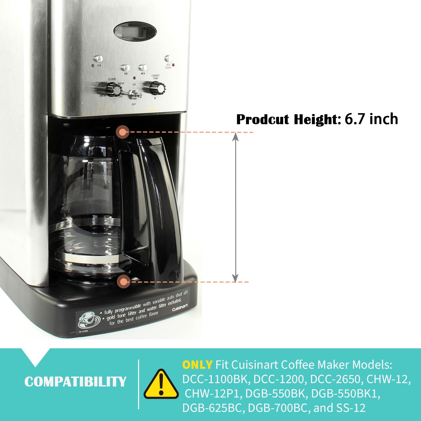 12-Cup Replacement Glass Coffee Carafe for Cuisinart DCC-1200, DCC-1100BK, DCC-2650 & More | Compatible with CHW-12, DGB-550BK Series | Durable Borosilicate Glass Coffee Pot for Home & Office Brewing | Part# DCC-1200PRC