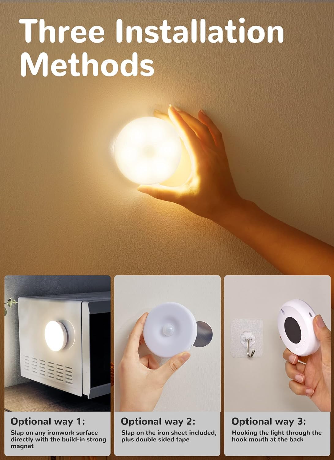 Homelist 6-Pack Motion Sensor LED Under Cabinet Lights - Wireless Rechargeable Battery Operated Puck Lights for Kitchen, Closet, Stairs & Walls (Warm/White) | Indoor Magnetic Night Lighting for Home Safety & Convenience