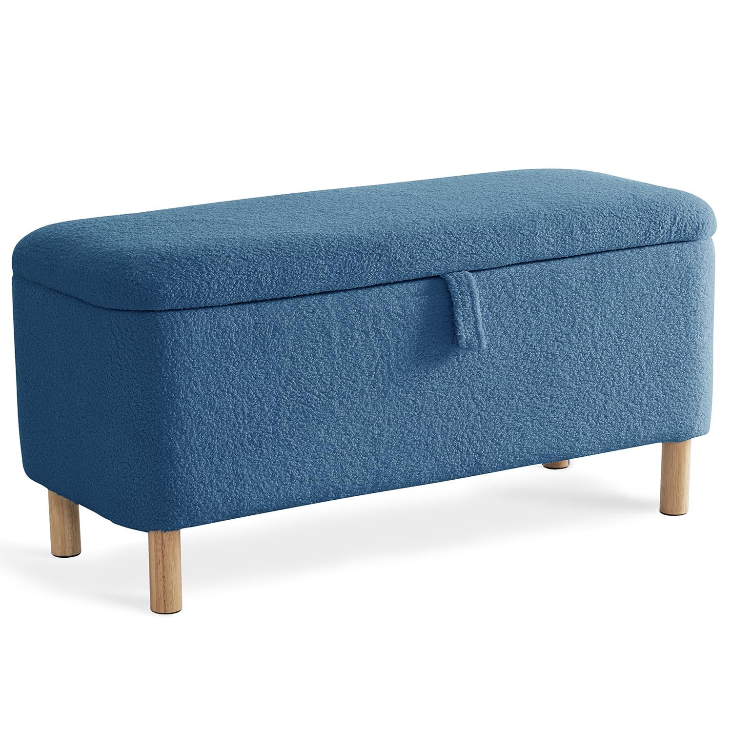 Boucle Storage Ottoman Bench with Sherpa Upholstery - Rectangle Shoe Storage Seat for Bedroom, Entryway & Living Room - Blue Padded Blanket Chest - Perfect for Bed Foot, Hallway Organization & Cozy Home Decor