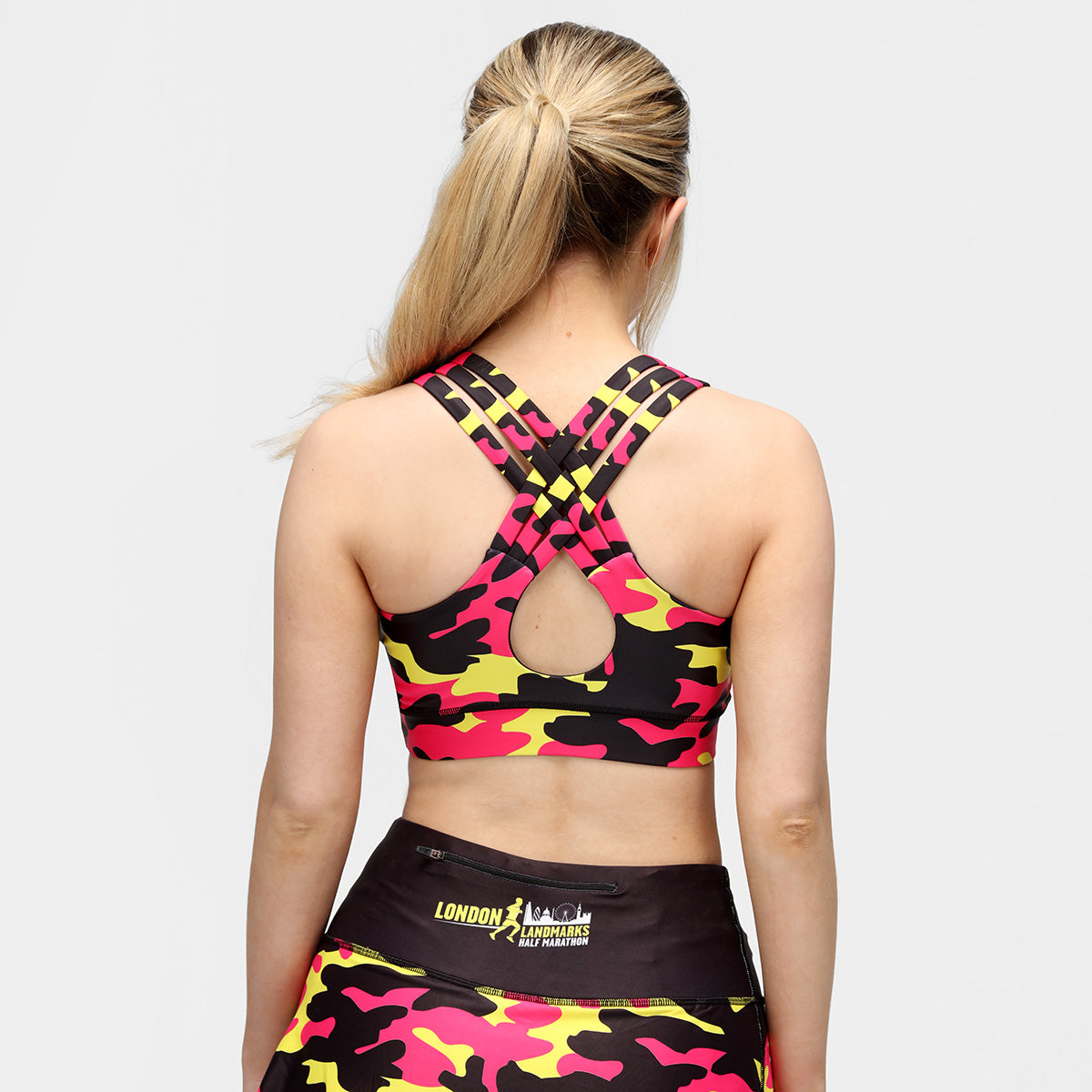 LLHM Landmarks Camo Cross Back Bra - Women's Sports Bra for Yoga, Running & Gym Workouts - Comfortable & Supportive Activewear