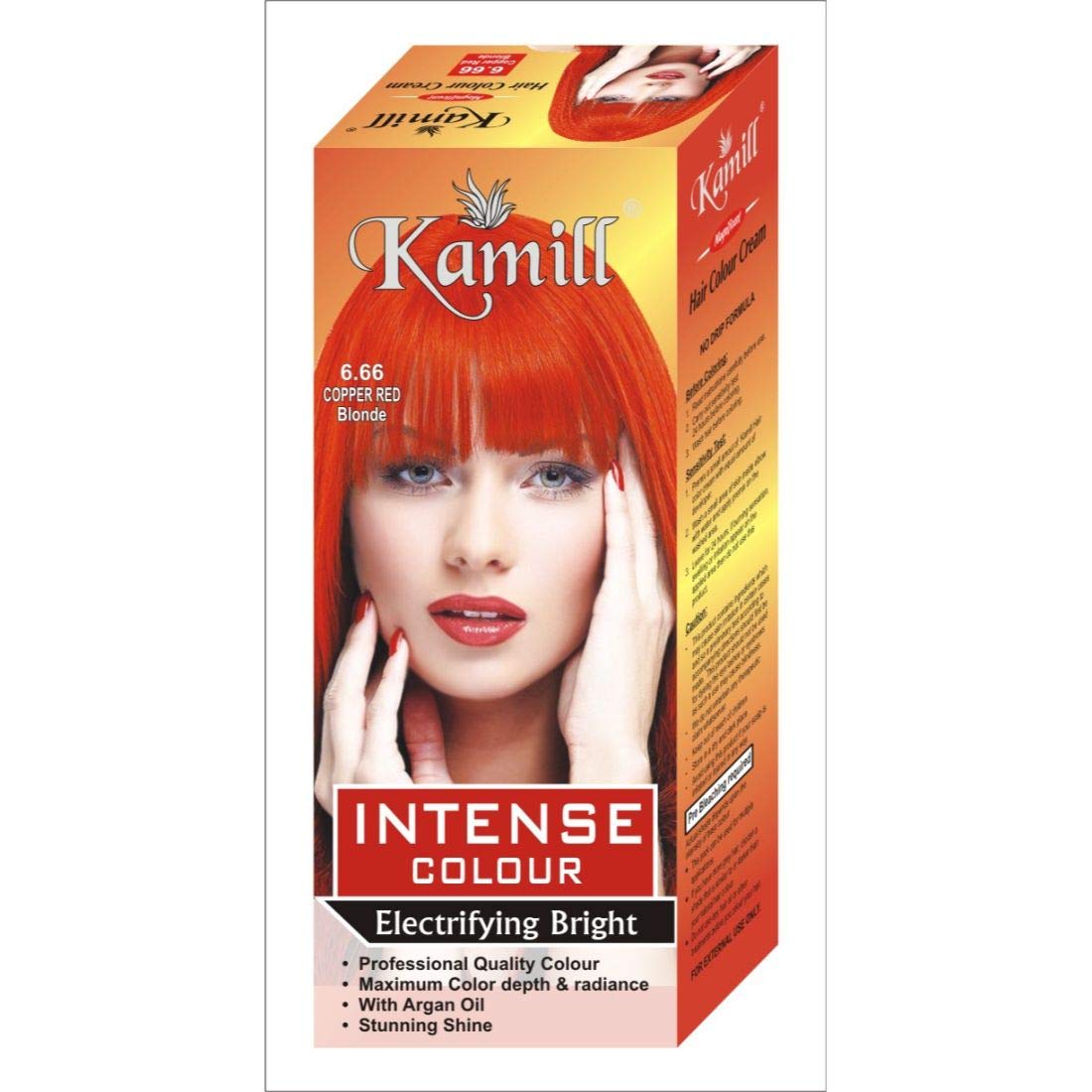 Kamil Copper Red Blonde (6.66) Hair Dye with Argan Oil for Intense Color & Shine - 100g | Semi-Permanent Hair Color for Vibrant Blonde & Red Tones | Perfect for Salon-Quality At-Home Hair Coloring & Styling