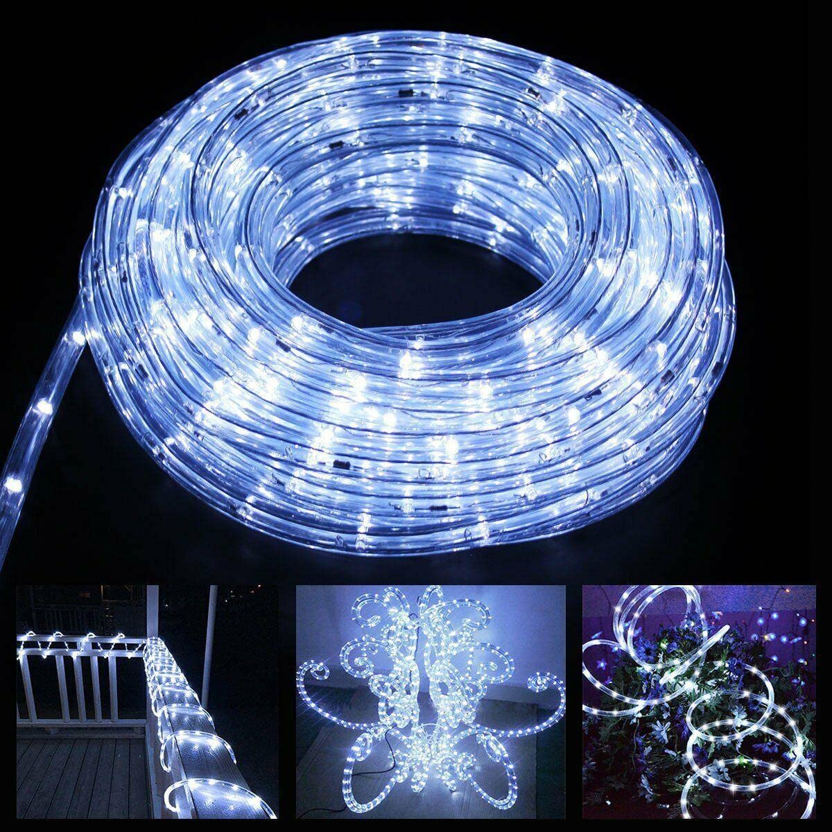 Christmas LED Rope Lights - 4 Modes with Remote Control, Cool White Waterproof Outdoor/Indoor Party Decorations for Bedroom, Garden, Patio & Holiday Lighting