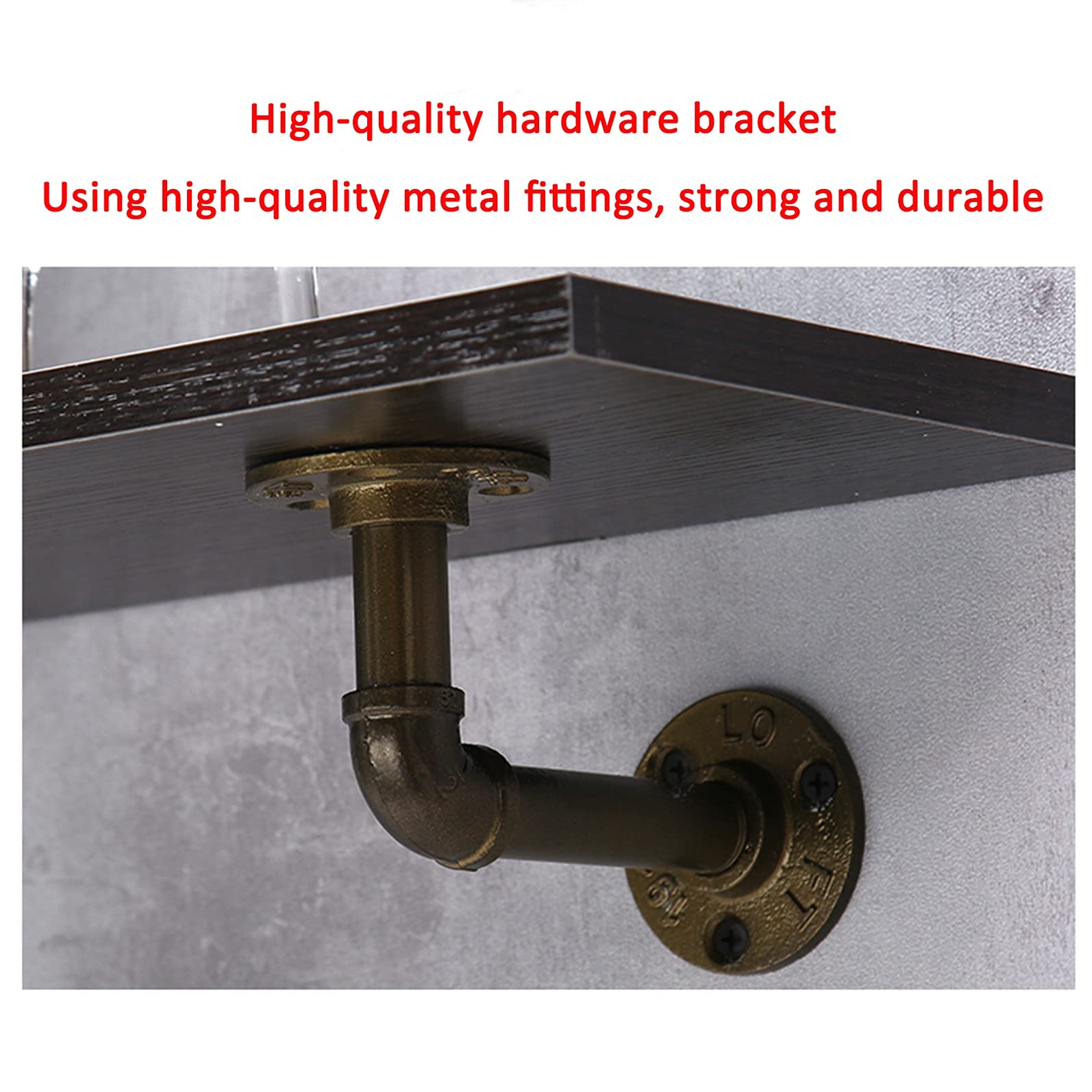 Industrial Pipe Floating Shelf - 60cm Rustic Wood Wall Mounted Bookshelf & Display Rack for Living Room, Bedroom, Kitchen | Retro Style Wall Storage Shelves with Wrought Iron Brackets