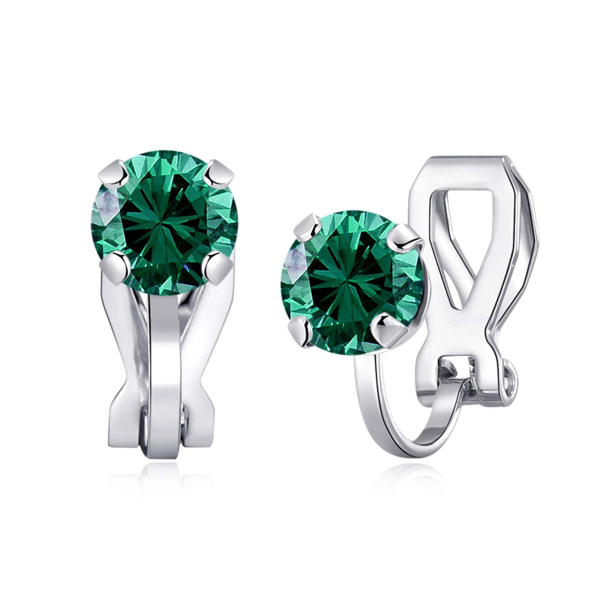 Emerald Birthstone Clip-On Earrings with Zirconia for May Birthdays & Gifts