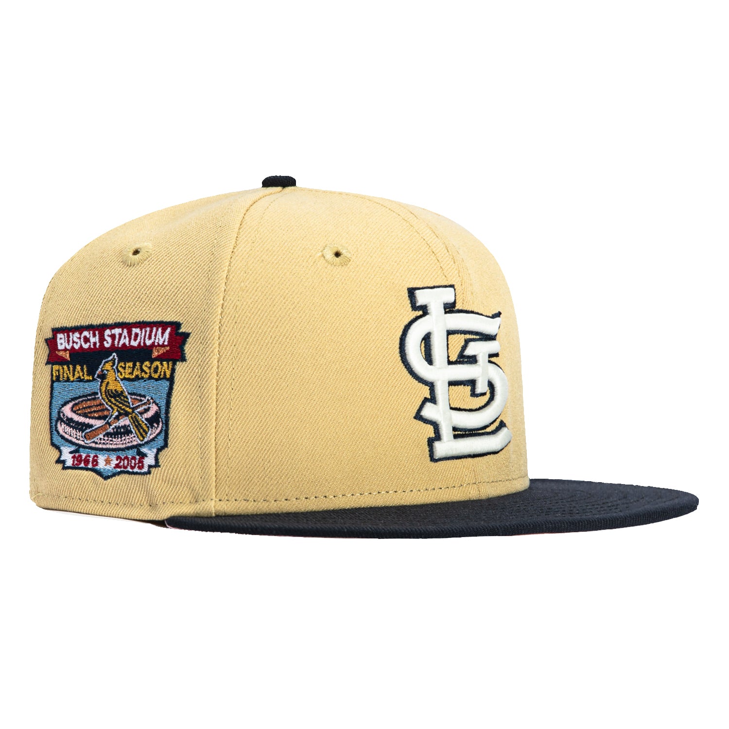 New Era 59Fifty St Louis Cardinals Final Season Patch Hat - Tan & Navy Baseball Cap for Men - Official MLB Licensed Hat for Games, Collecting & Fan Apparel