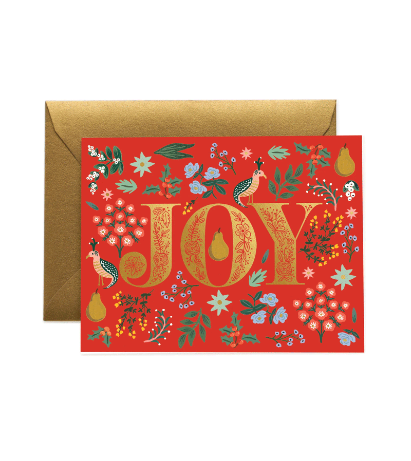 Rifle Paper Co. Partridge Joy Greeting Card - Elegant Floral Design for Christmas, Holidays, Birthdays & Special Occasions