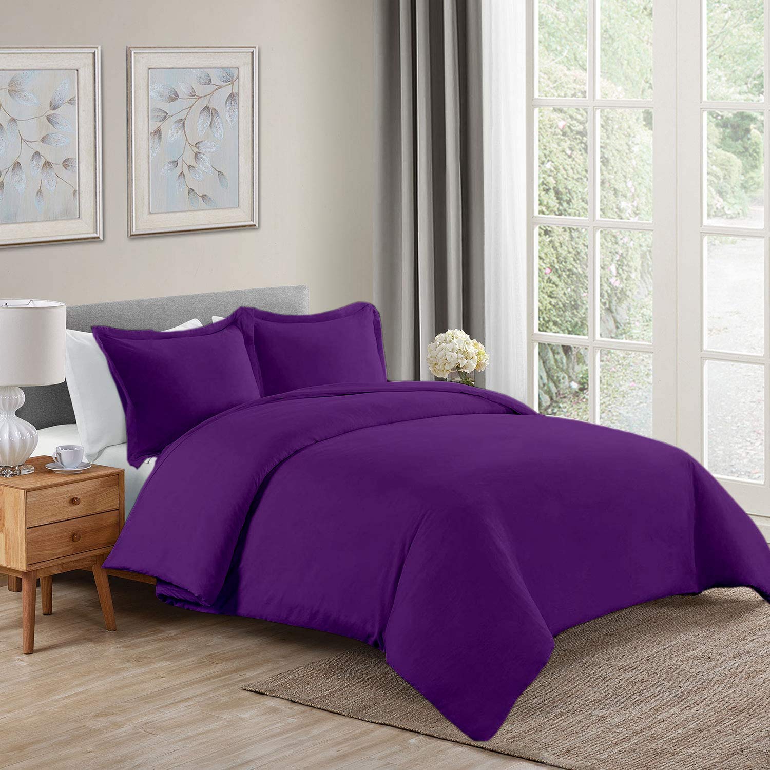Luxury 100% Egyptian Cotton Oversized King Duvet Cover Set - 800 Thread Count, 3 Piece (120x98 Inches) with Zipper Closure & Corner Ties - Soft Purple Solid Bedding for Master Bedroom & Guest Room