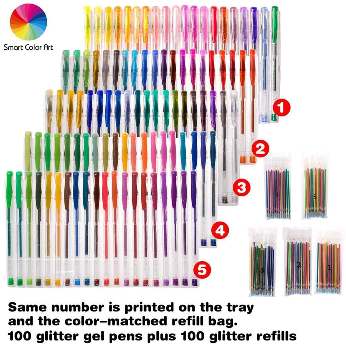 200-Pack Glitter Gel Pens Set - 100 Vibrant Colors with 100 Refills for Adult Coloring Books, Drawing, Painting & Writing | Perfect for Artists, Students, Journaling & DIY Crafts