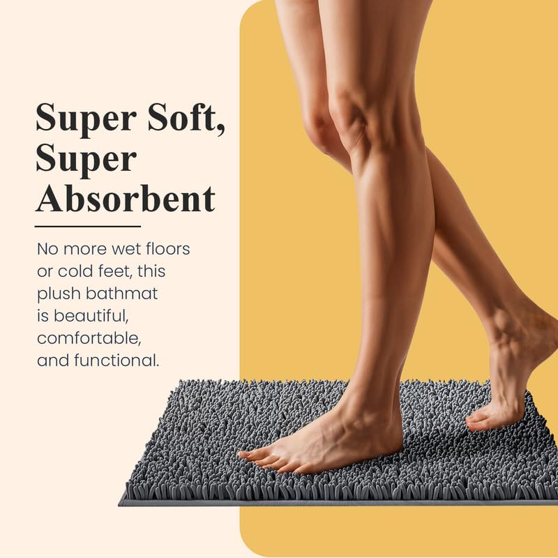 MAYSHINE Plush Shaggy Chenille Bath Mat - Ultra Soft & Super Absorbent Non-Slip Bathroom Rug | Fluffy Microfiber Bath Mat for Bathroom Floor, Kitchen, Living Room | 59