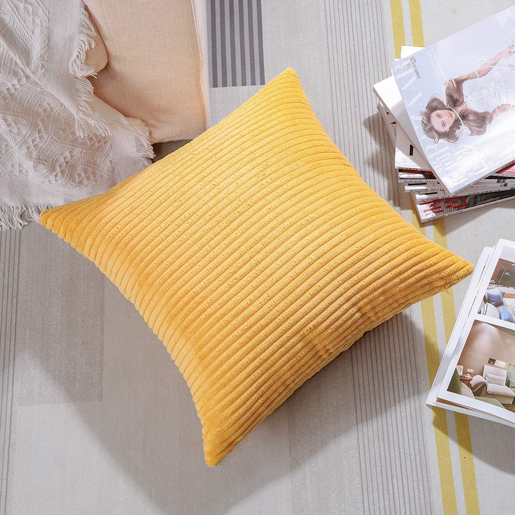 Artscope 18x18 Inch Cozy Striped Corduroy Pillow Covers - Super Soft Decorative Square Throw Pillow Cases for Sofa, Couch, Bed & Car - Yellow Home Decor for Living Room, Nursery & Office