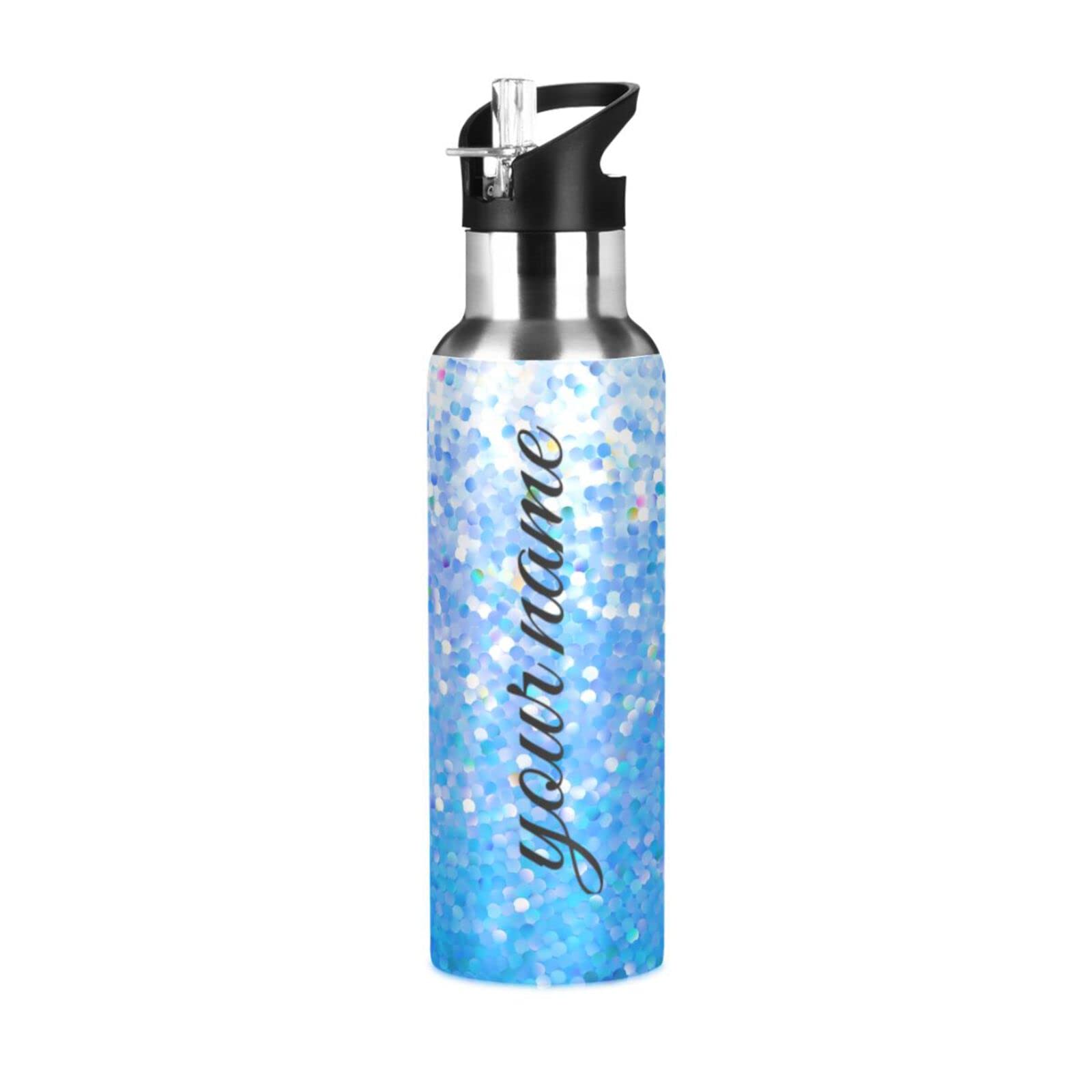 **Personalized 20 oz Stainless Steel Water Bottle with Straw Lid - Custom Name & Glitter Design - Double Wall Insulated for School, Sports, Gym & Outdoor Activities**