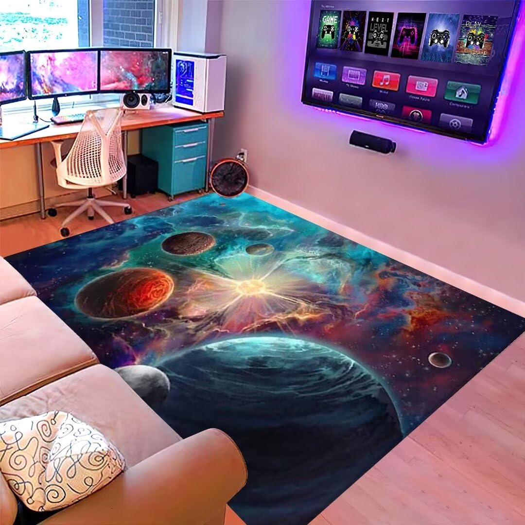Starry Sky Area Rug for Boys Bedroom - Extra Large 6'×9' Outer Space Planet Nebula Playmat - Washable Kids Room Decor for Living Room, Dining Room & Play Area - Perfect for Themed Bedrooms, Playrooms & Space Enthusiasts